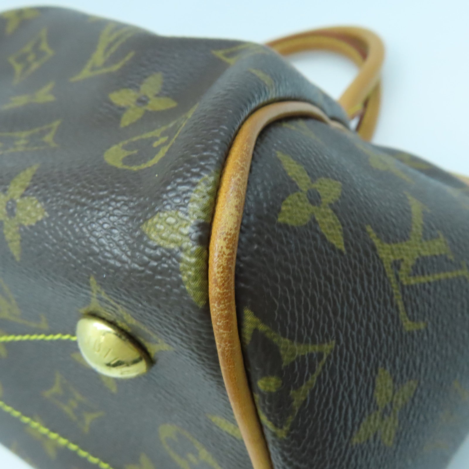 LOUIS VUITTON Monogram Tivoli PM Gold Buckle Handle Bag Brown