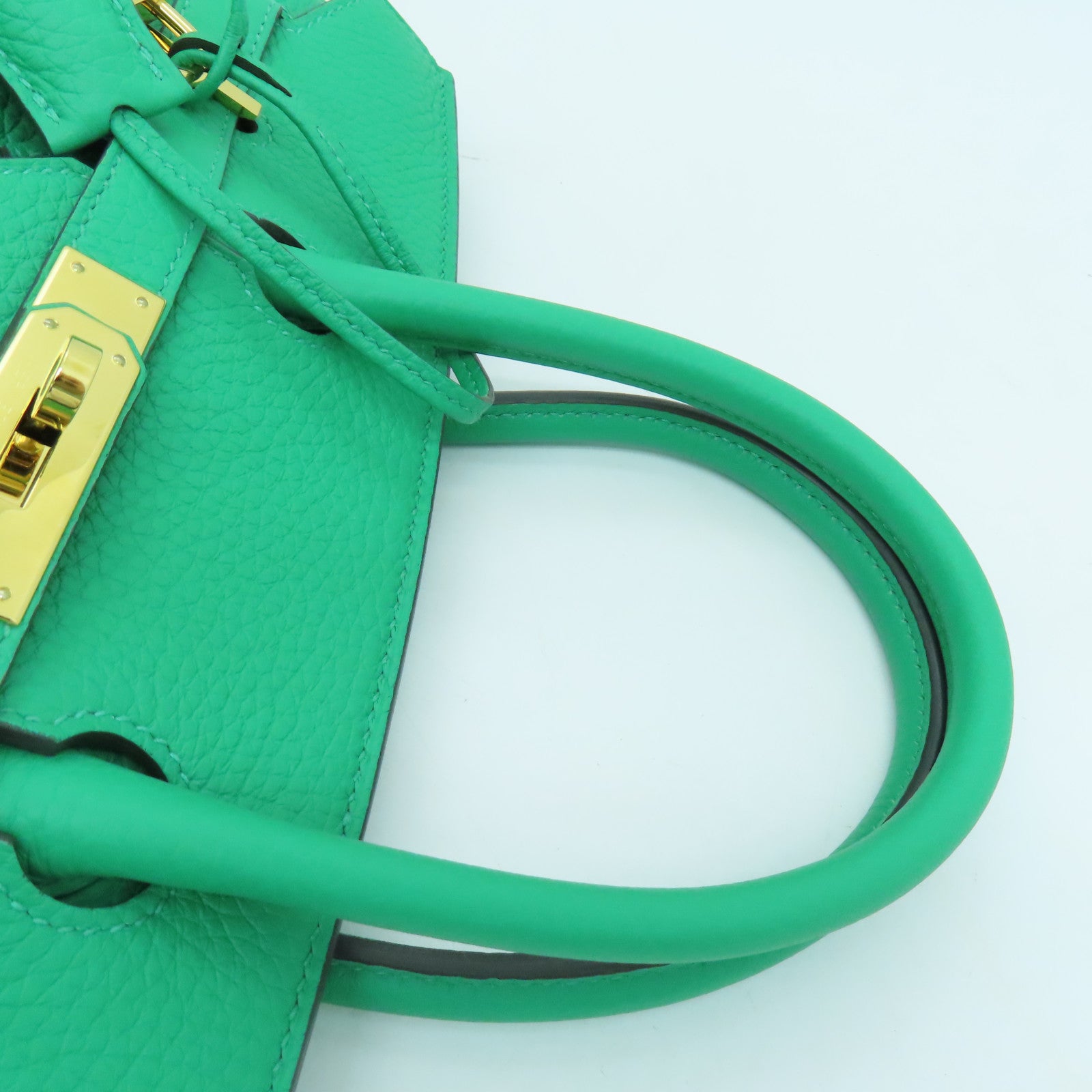 HERMES Clemence皮革Birkin 30 Hand Bag金扣手提包绿色6W