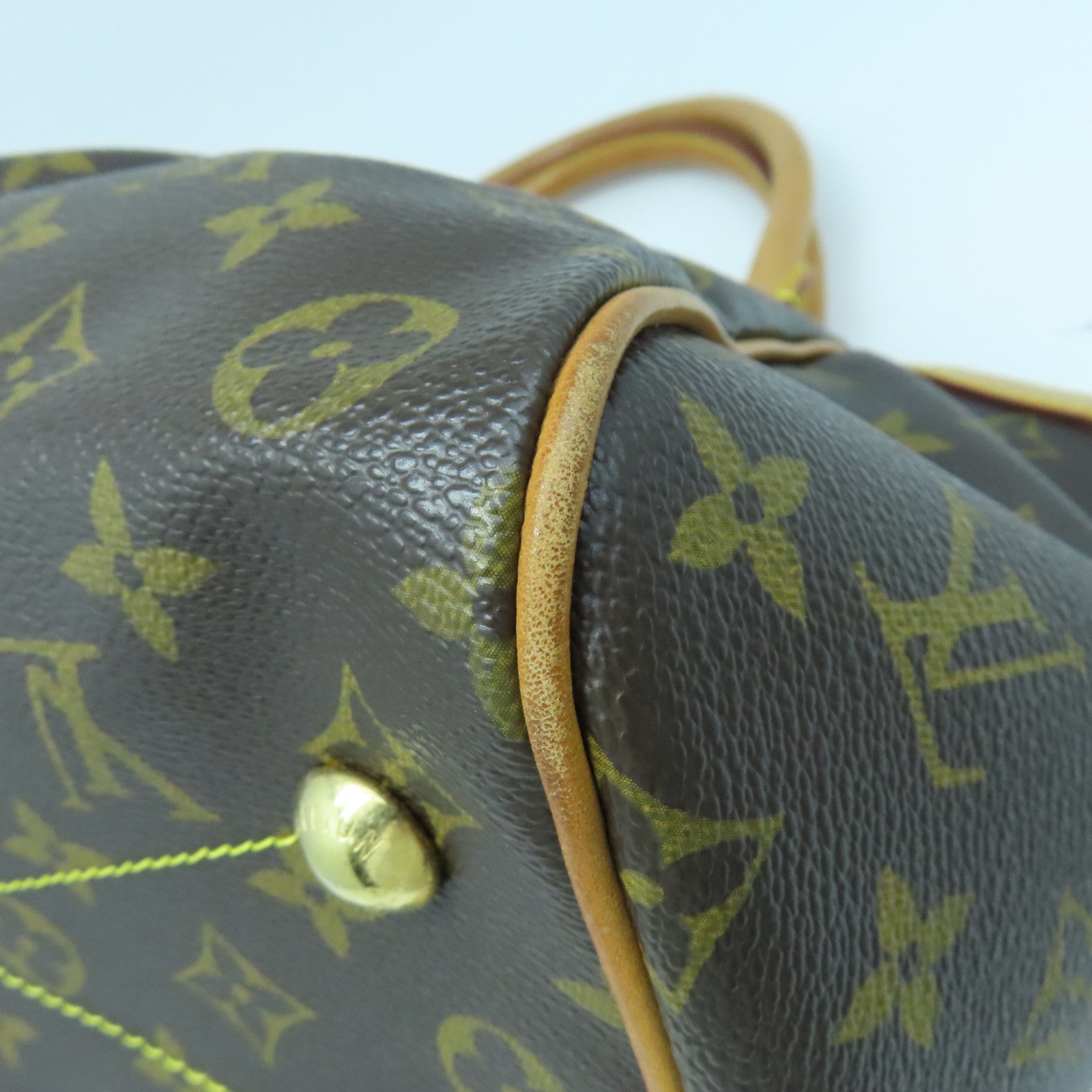 LOUIS VUITTON Monogram Tivoli PM Gold Buckle Handle Bag Brown