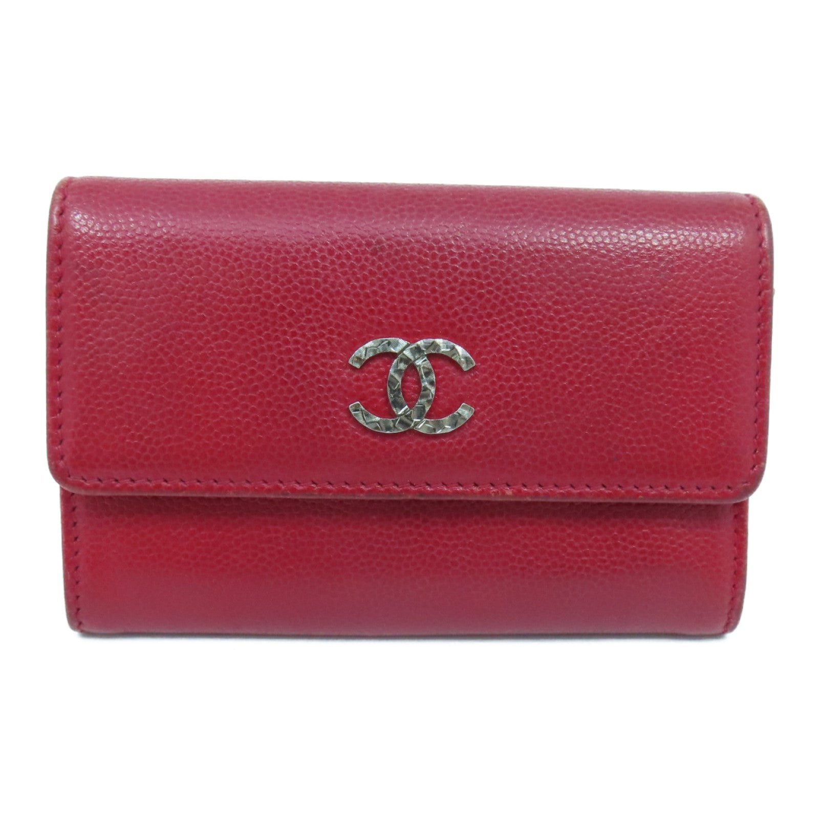 CHANEL 牛皮皮革Card Case银扣卡片套红色