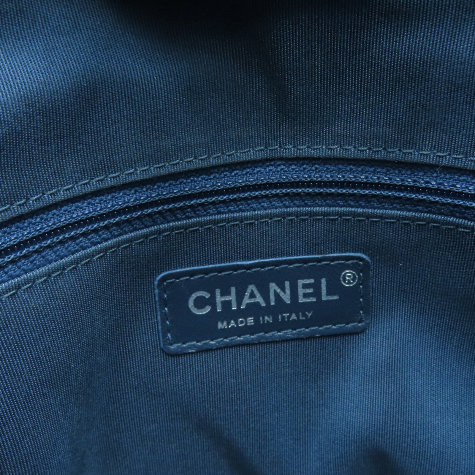 CHANEL 菱格牛皮皮革Totebag銀扣鏈帶手挽肩背兩用袋藍色