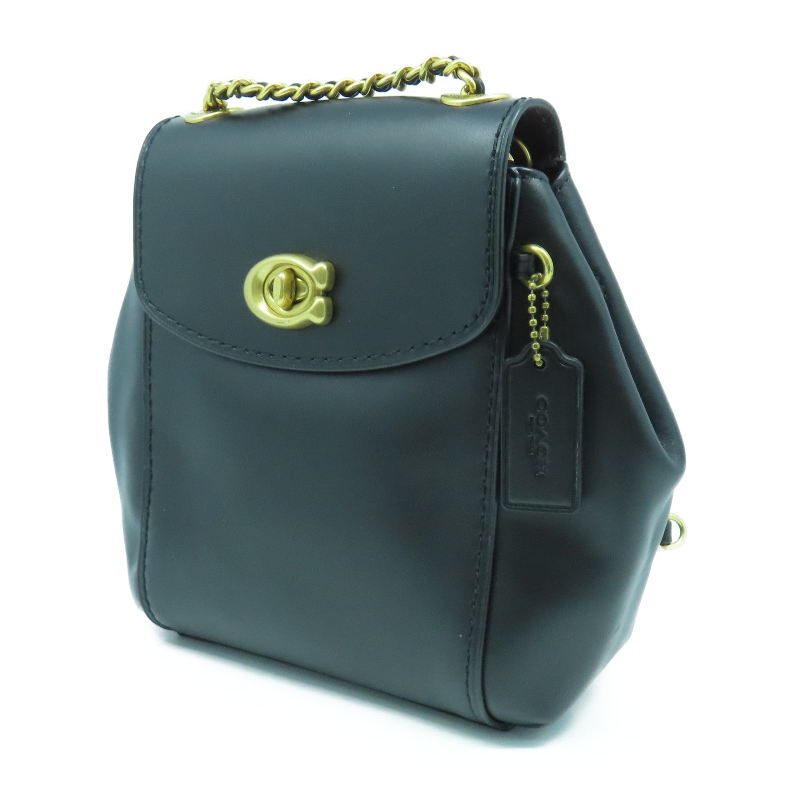 COACH 牛皮皮革Backpack金扣鏈帶肩背袋黑色