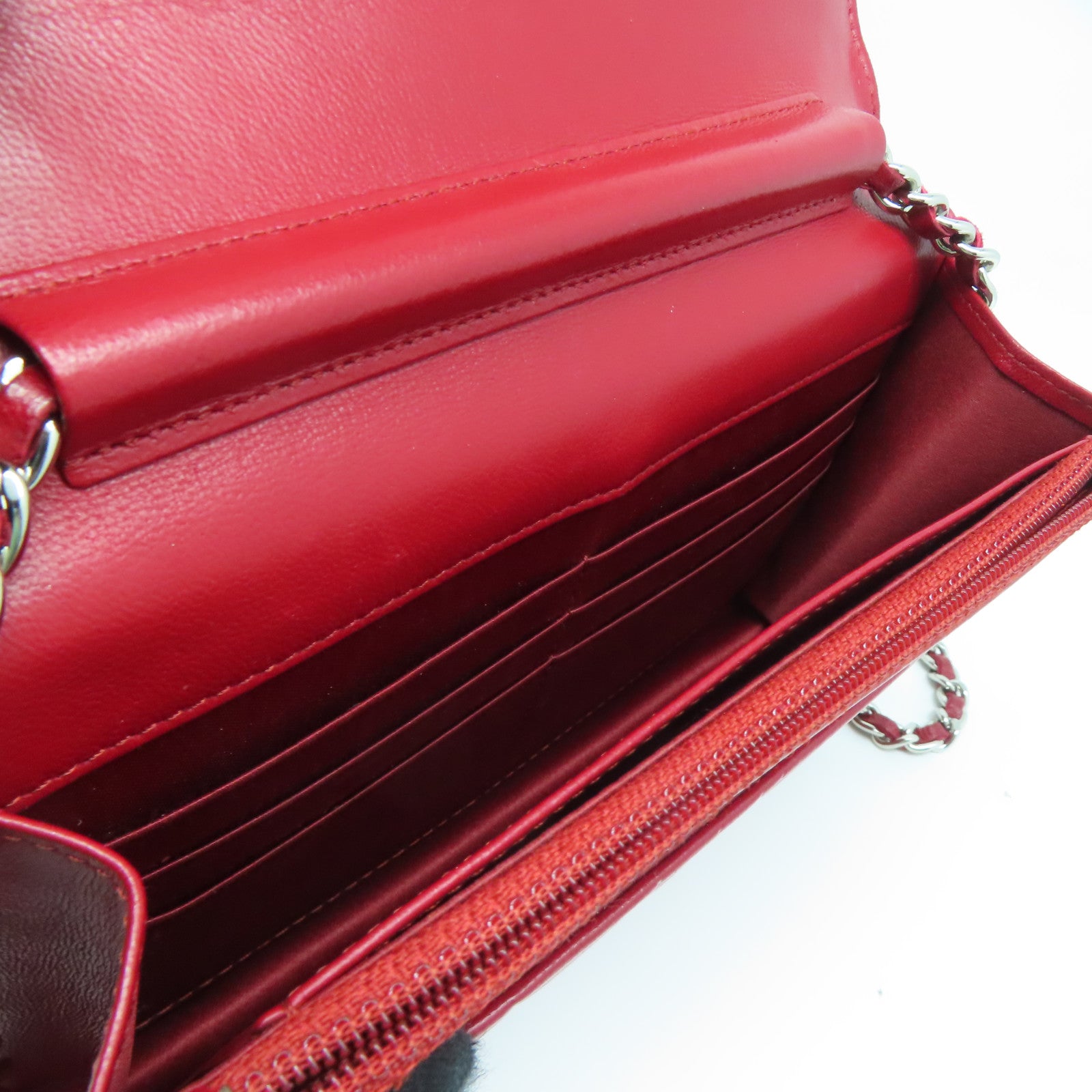 CHANEL 羊皮皮革WOC Shoulder Bag银扣链带肩背袋红色