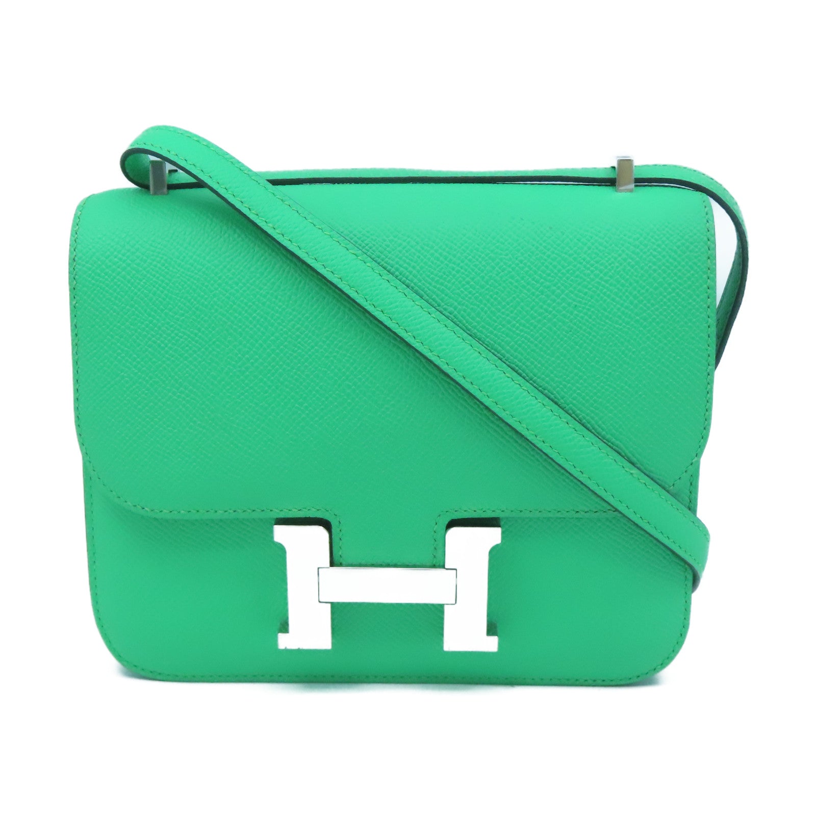 HERMES 【激減優惠】Epsom皮革Mini Constance Miroir銀扣手挽肩背兩用袋綠色