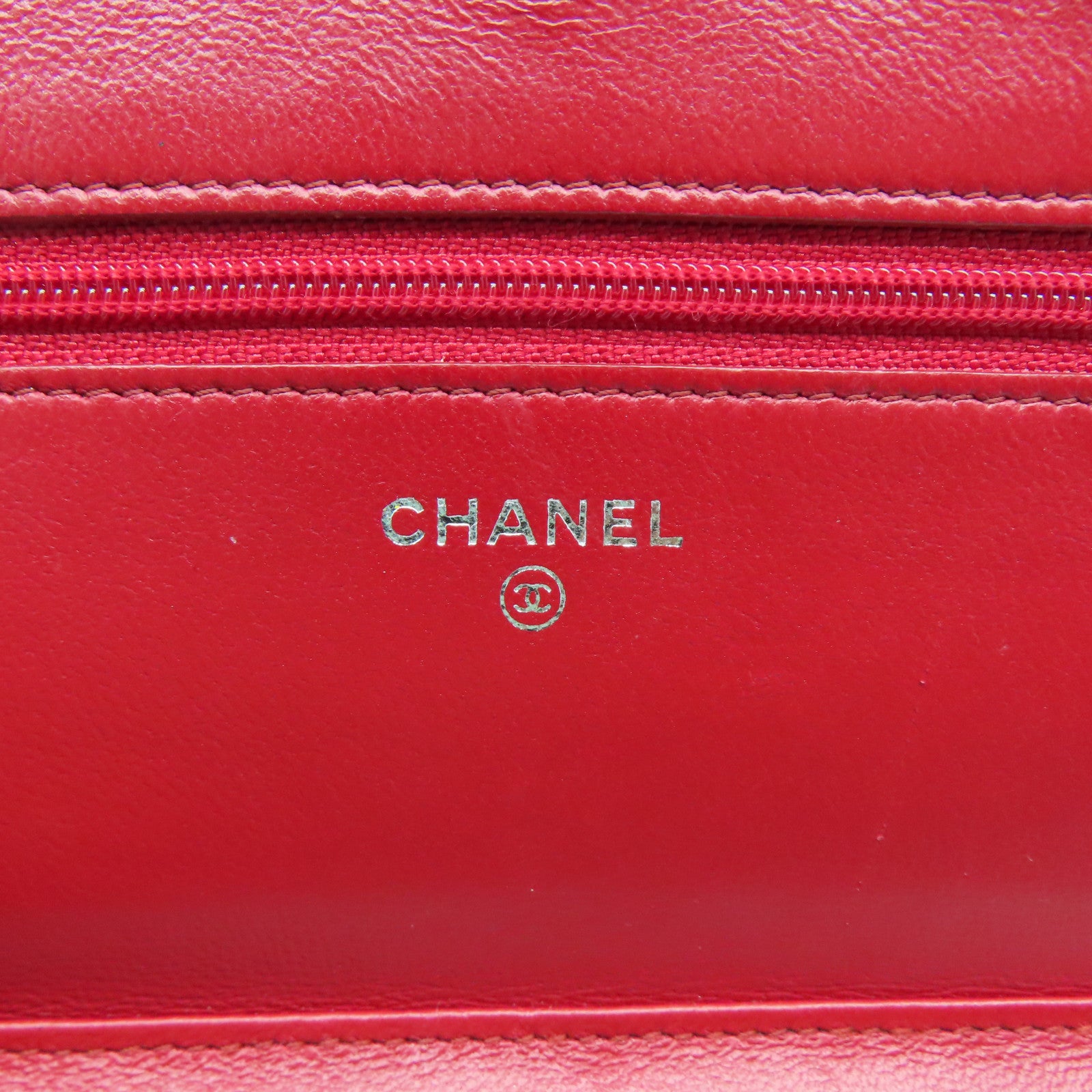 CHANEL 羊皮皮革WOC Shoulder Bag银扣链带肩背袋红色