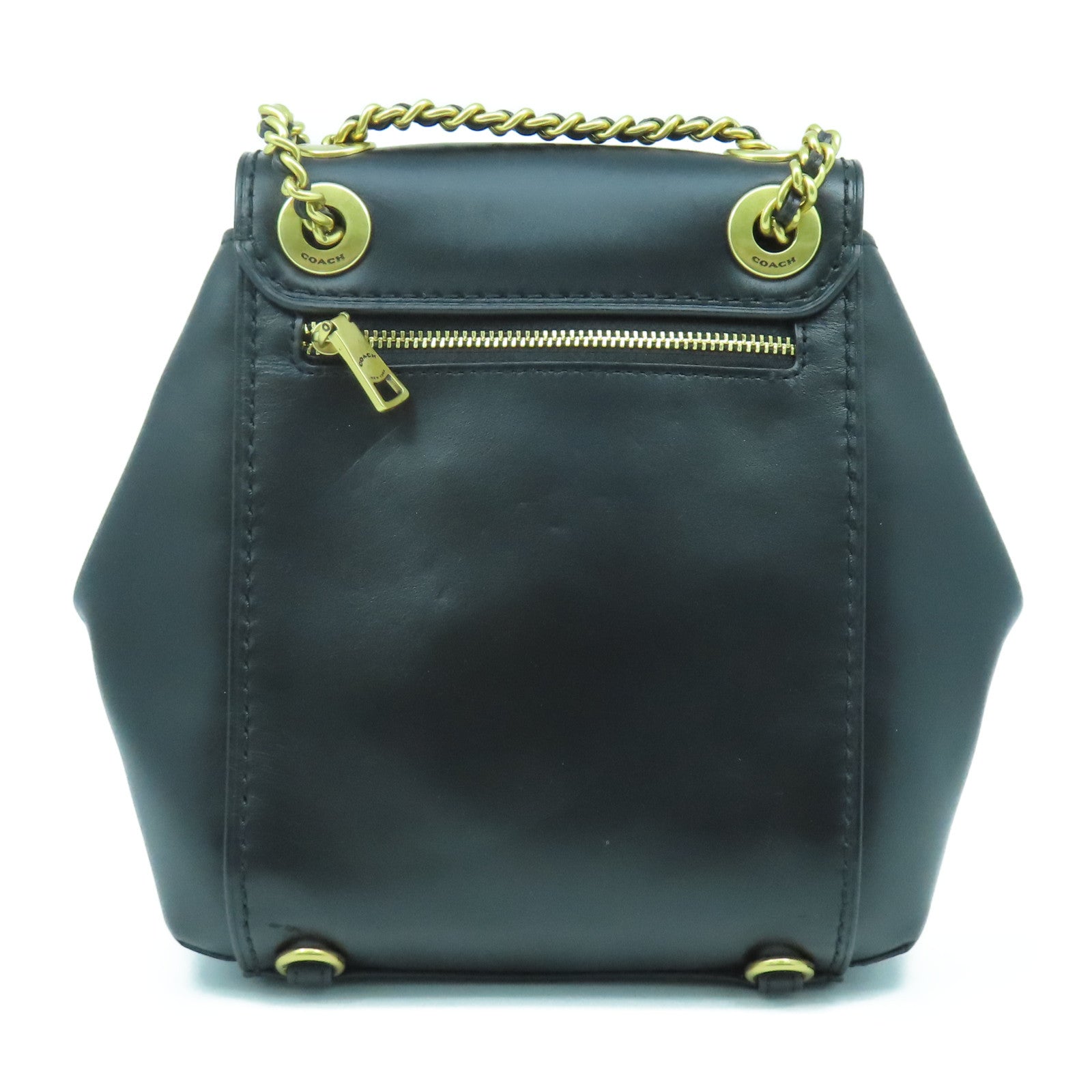 COACH 牛皮皮革Backpack金扣鏈帶肩背袋黑色