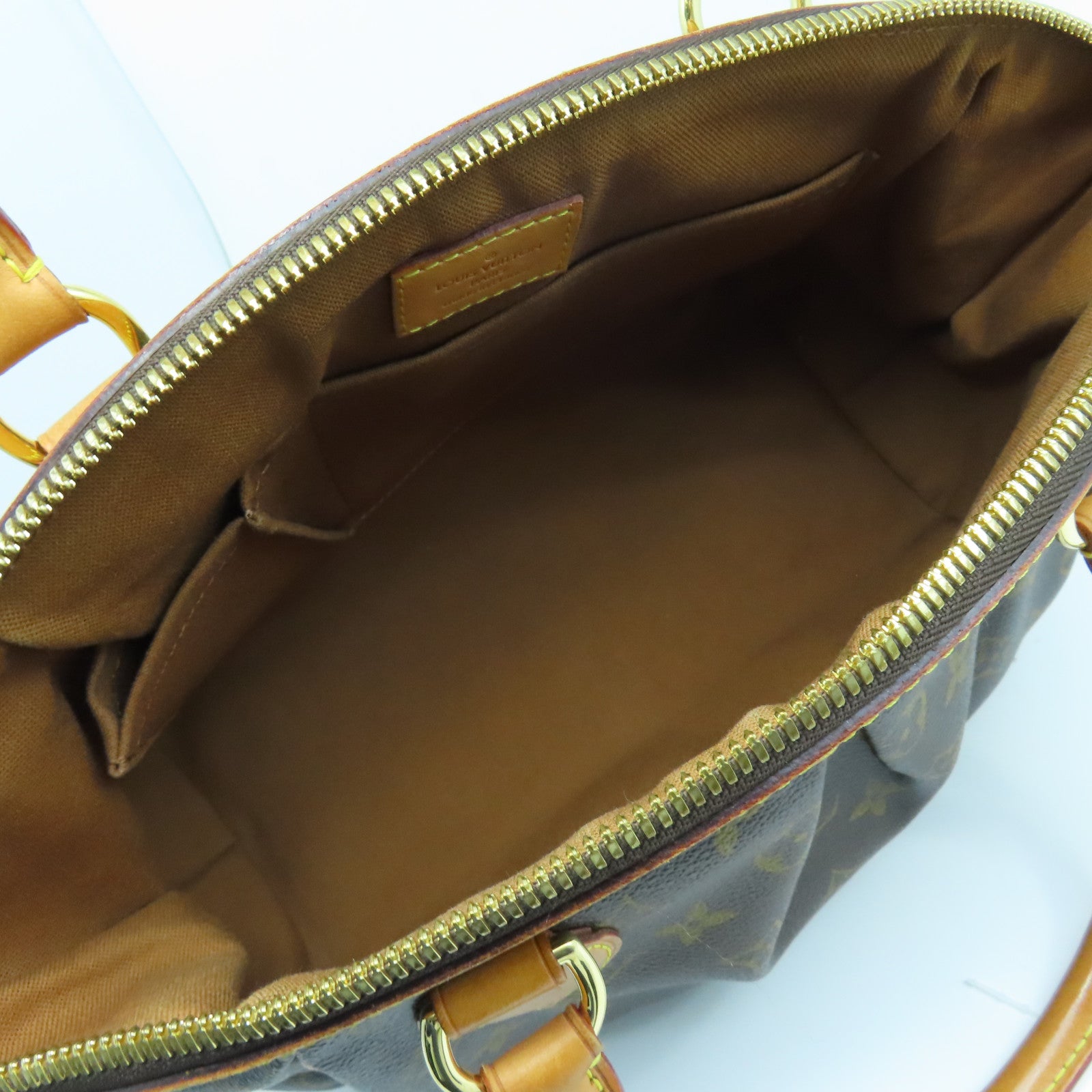 LOUIS VUITTON Monogram Tivoli PM Gold Buckle Handle Bag Brown