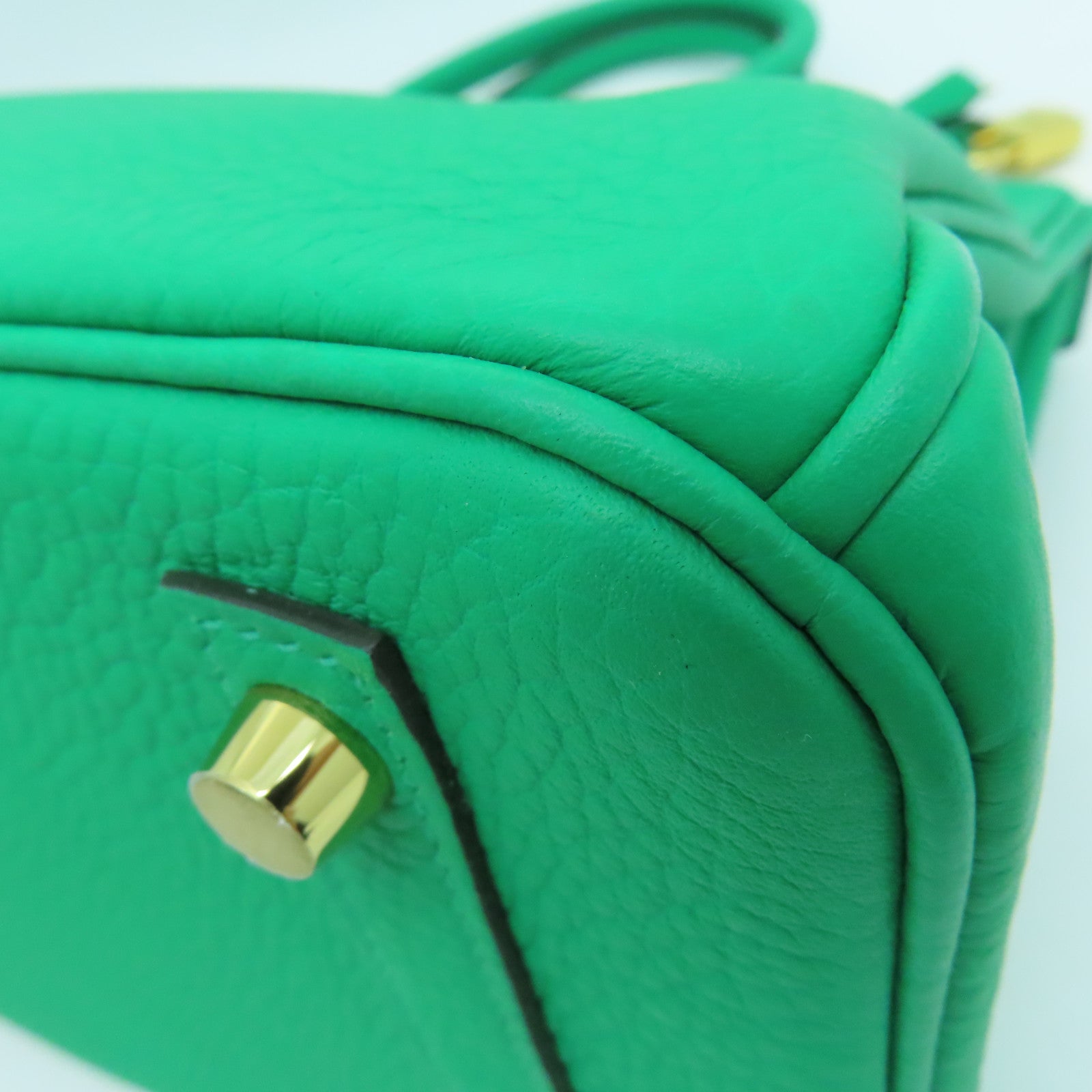 HERMES Clemence皮革Birkin 30 Hand Bag金扣手提包绿色6W