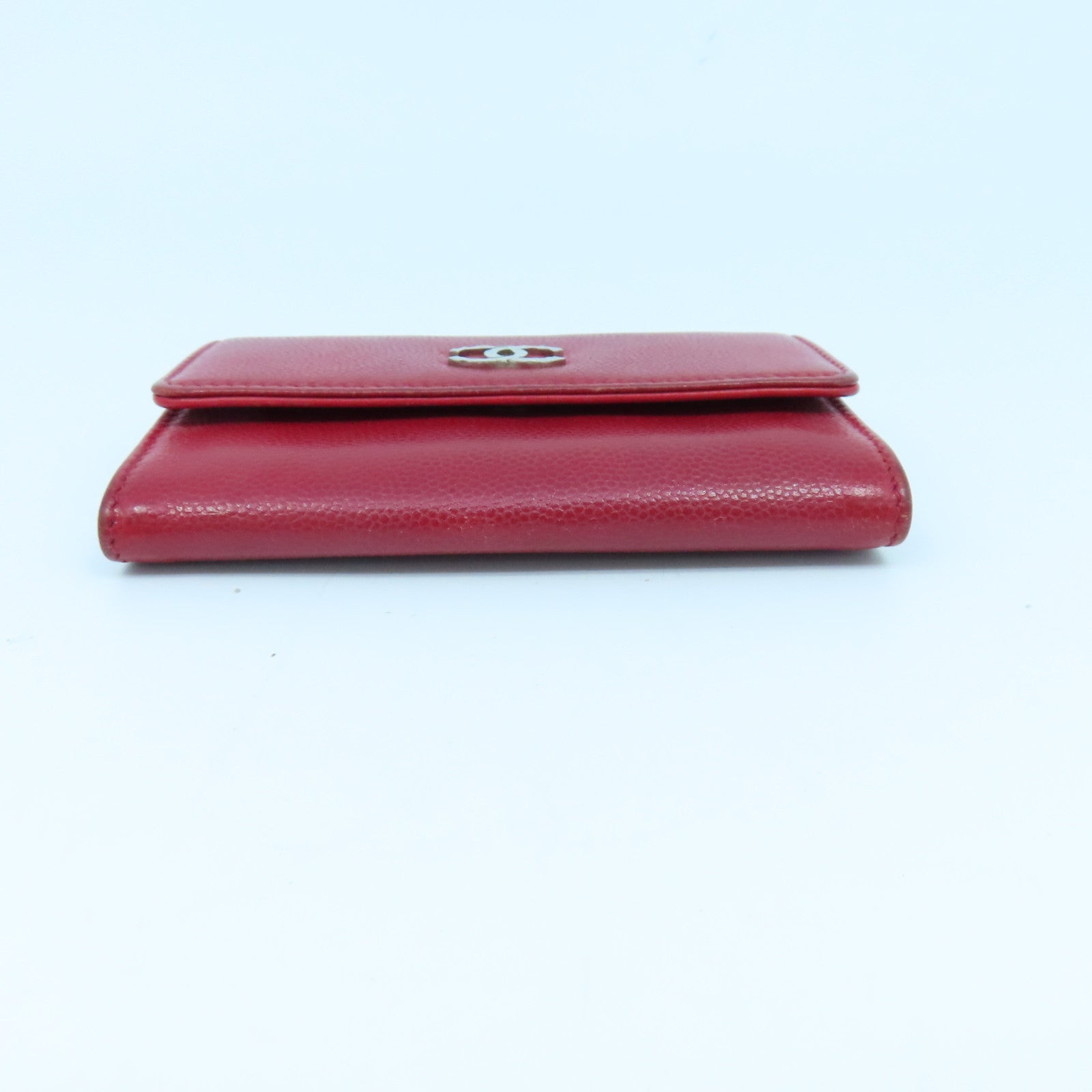 CHANEL 牛皮皮革Card Case银扣卡片套红色