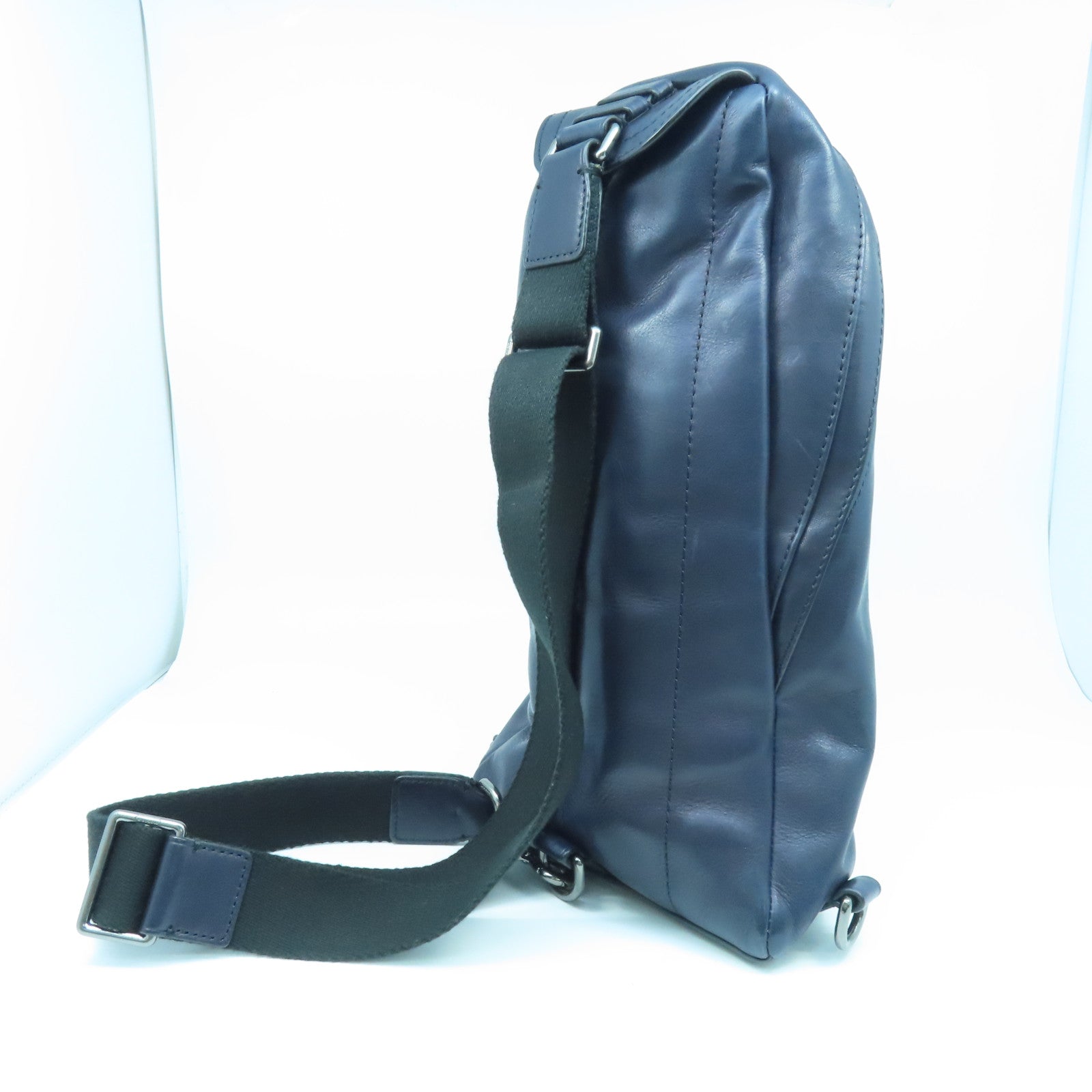 COACH 牛皮皮革Sling Pack Bag金扣/銀扣肩背袋藍色/黑色