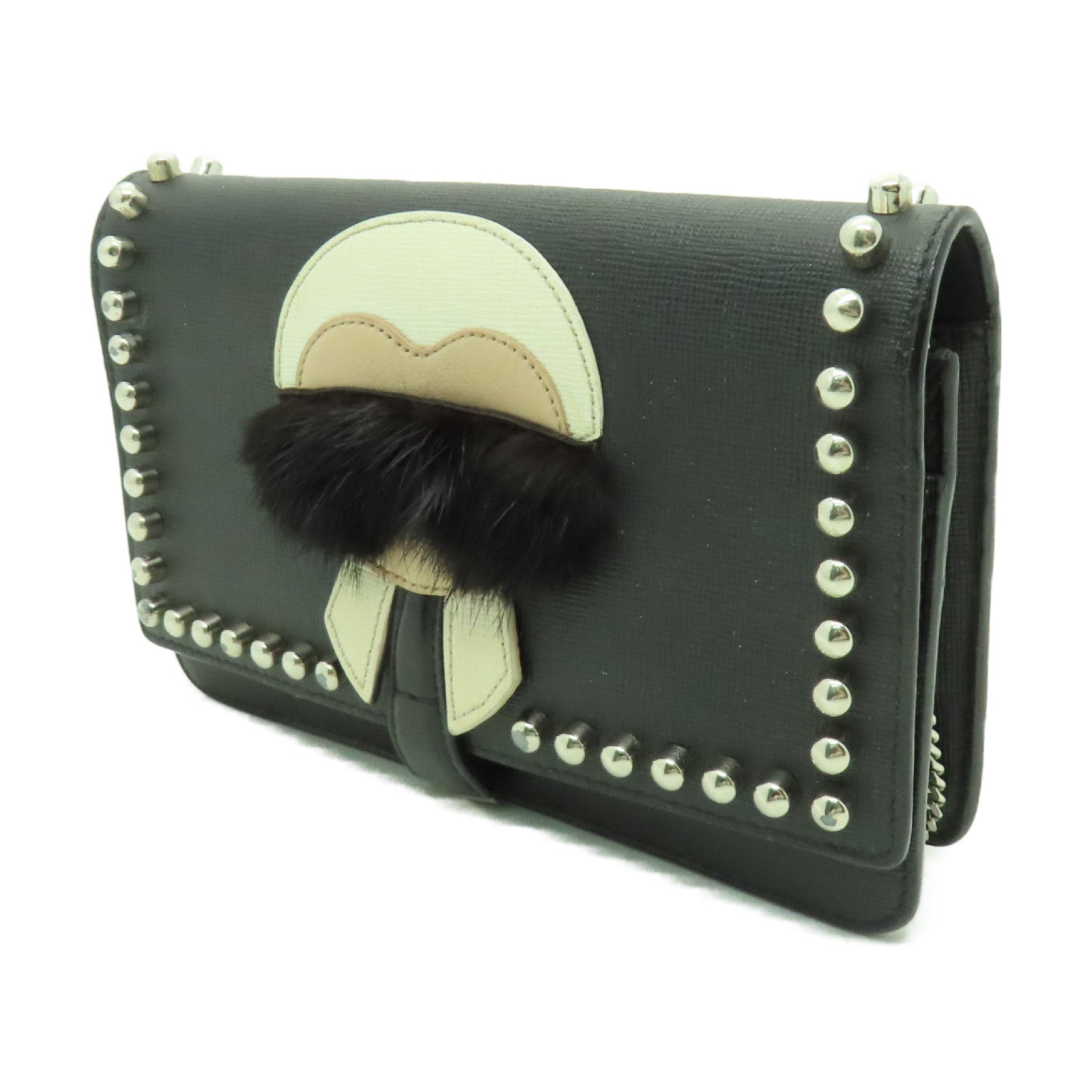 FENDI 牛皮皮革Karlito WOC銀扣鏈帶肩背袋黒色