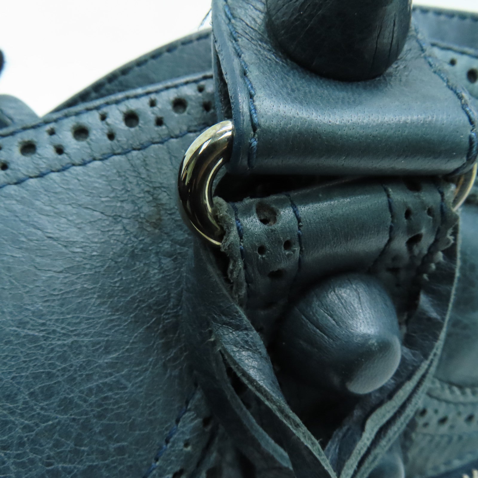 BALENCIAGA 牛皮皮革Giant City銀扣手挽肩背兩用袋藍色