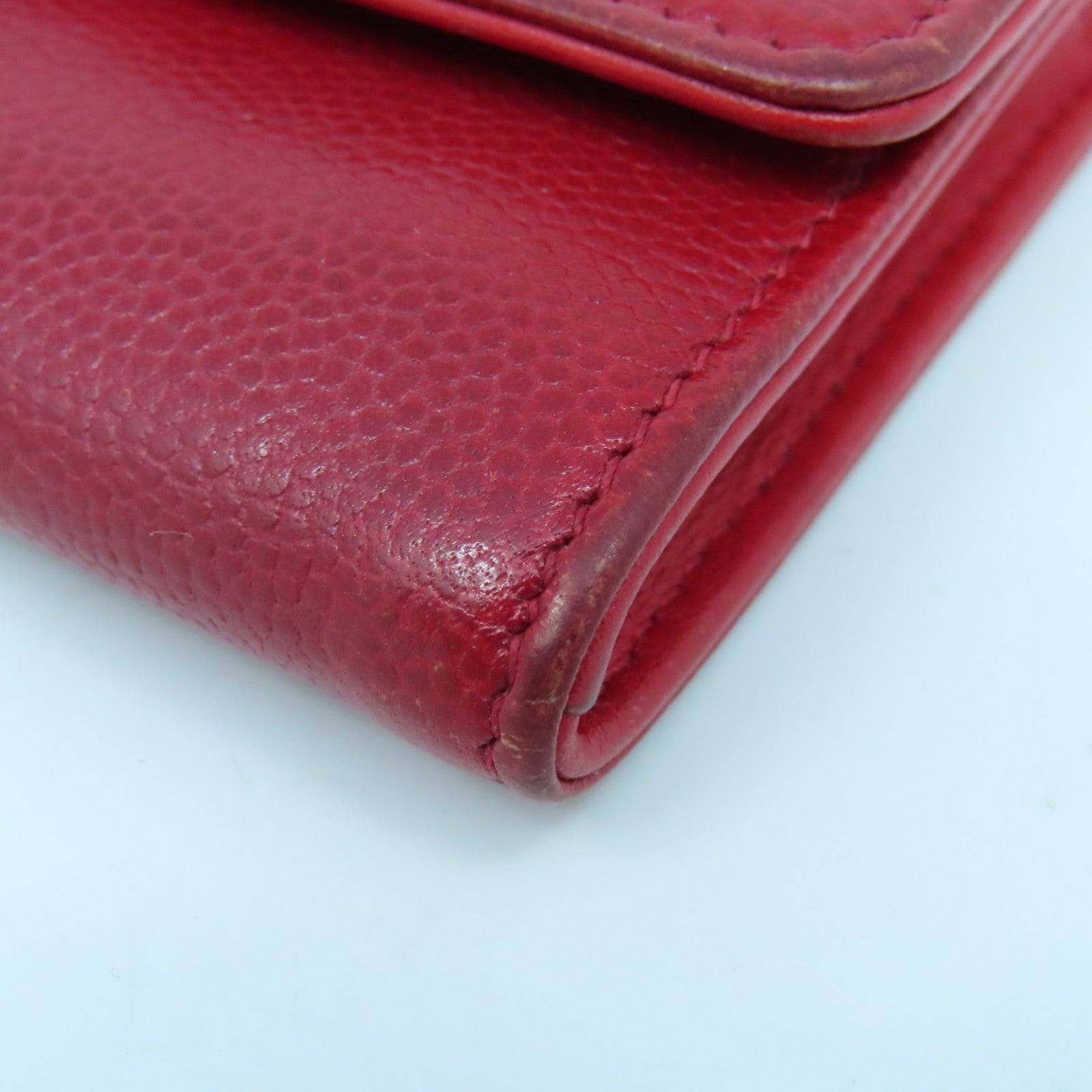 CHANEL 牛皮皮革Card Case银扣卡片套红色
