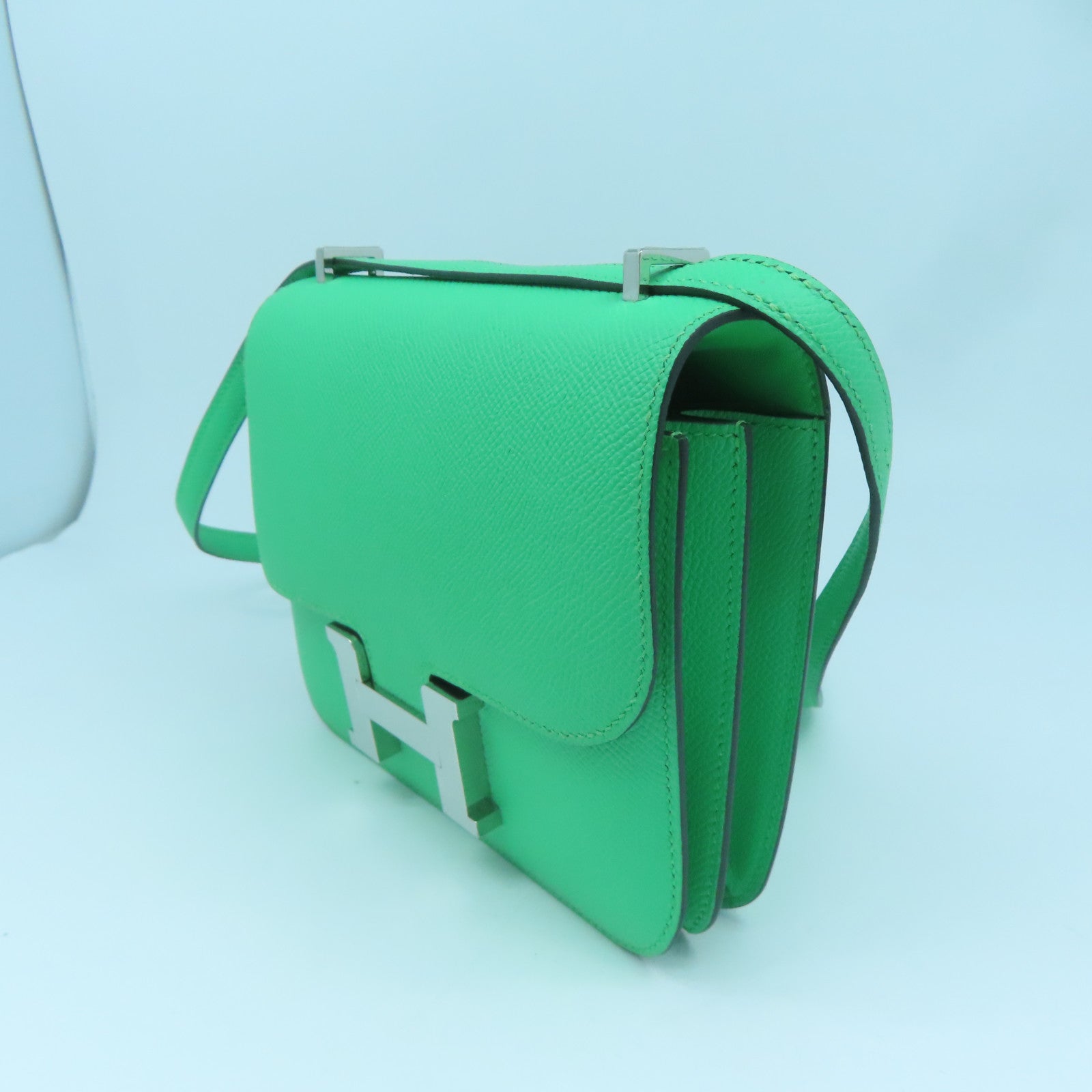 HERMES 【激減優惠】Epsom皮革Mini Constance Miroir銀扣手挽肩背兩用袋綠色