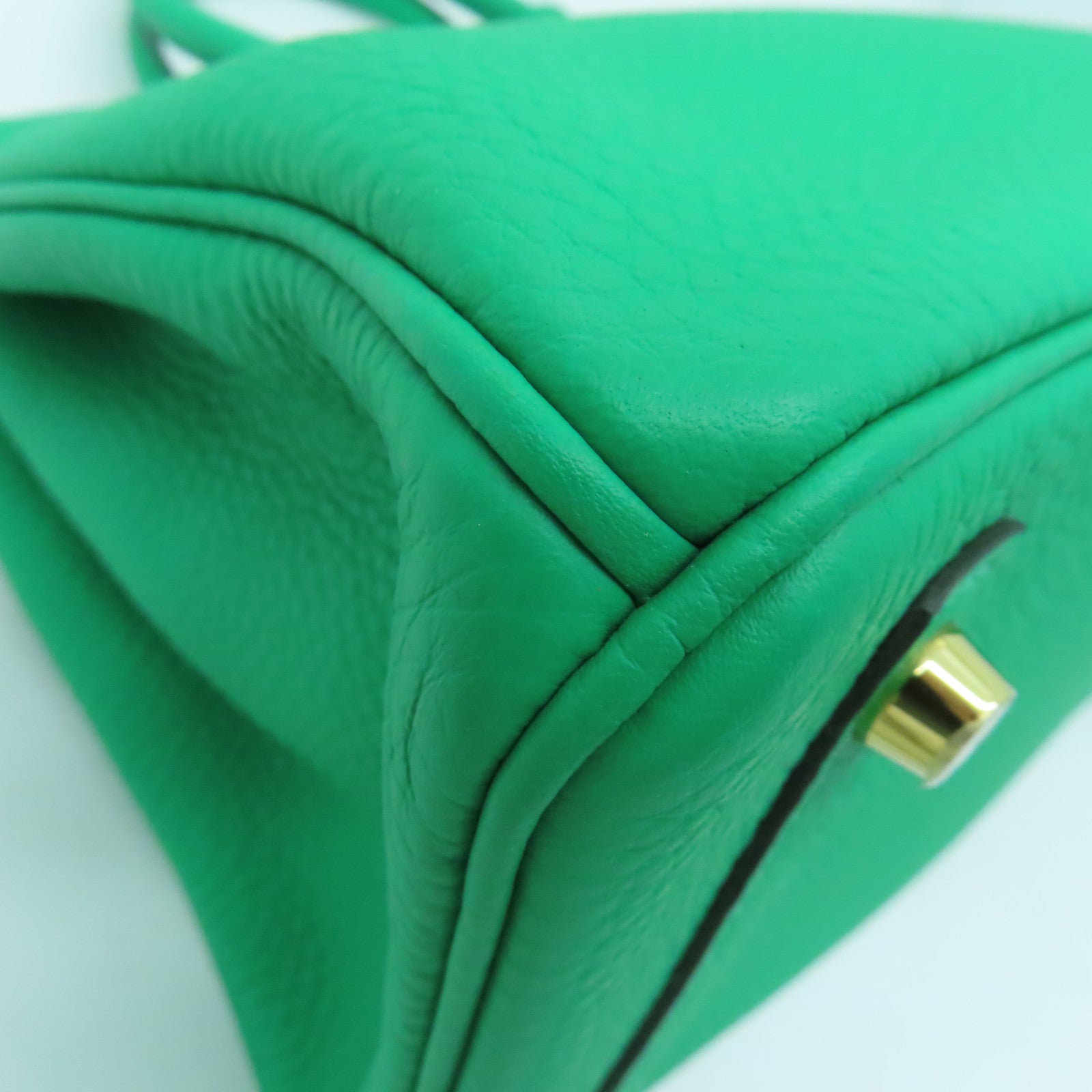 HERMES Clemence皮革Birkin 30 Hand Bag金扣手提包绿色6W