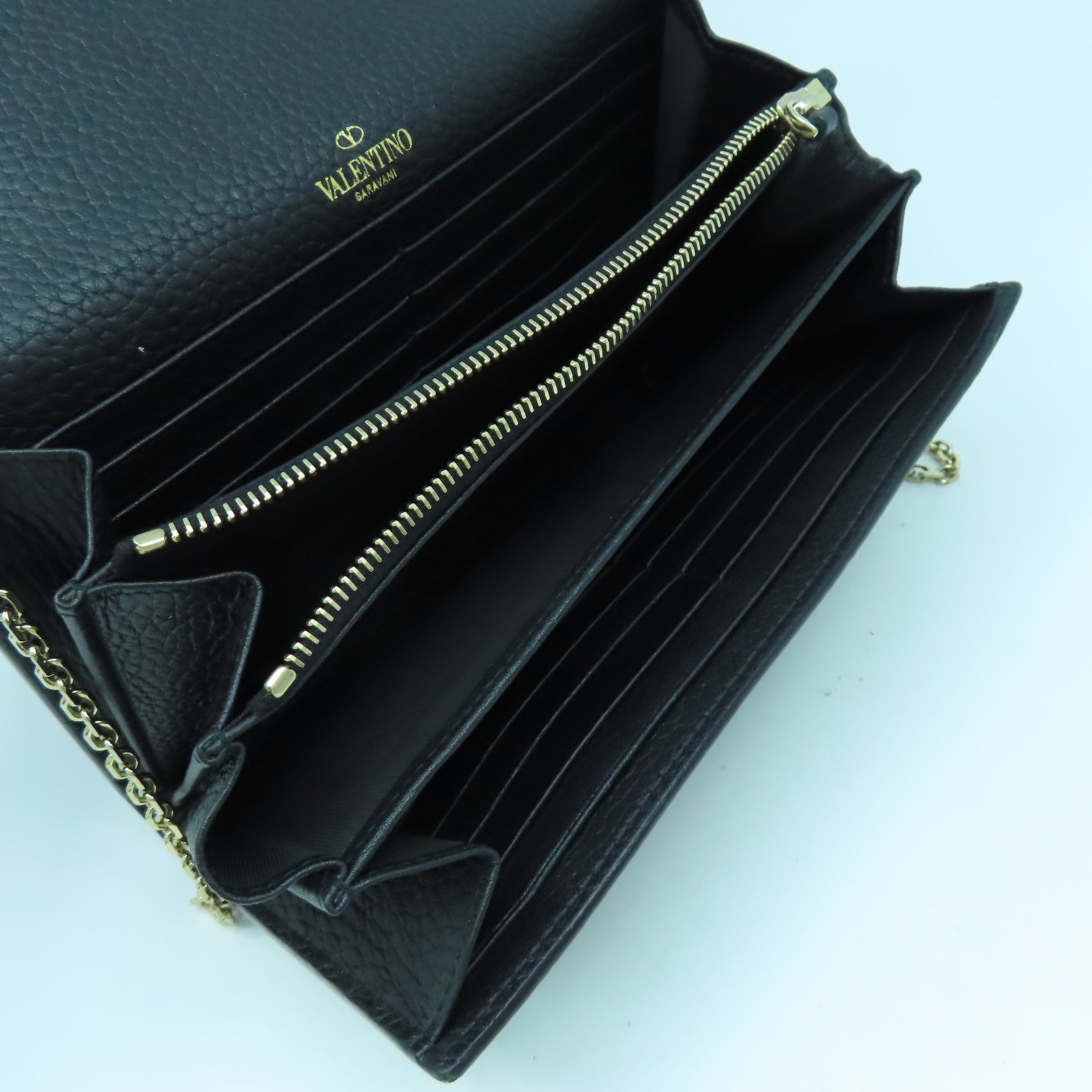 Valentino 牛皮皮革Chain Shoulder金扣鏈帶肩背袋黑色