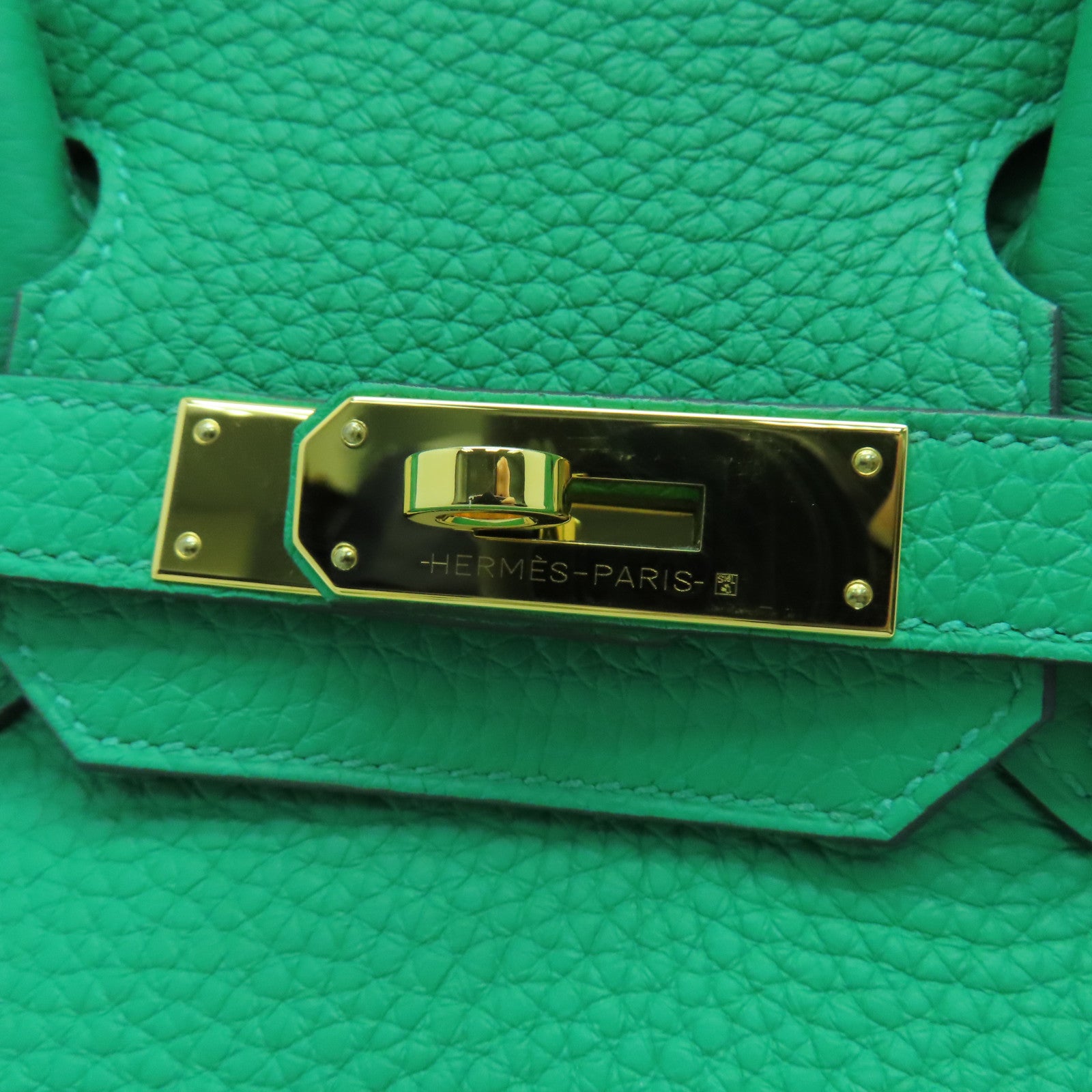 HERMES Clemence皮革Birkin 30 Hand Bag金扣手提包绿色6W
