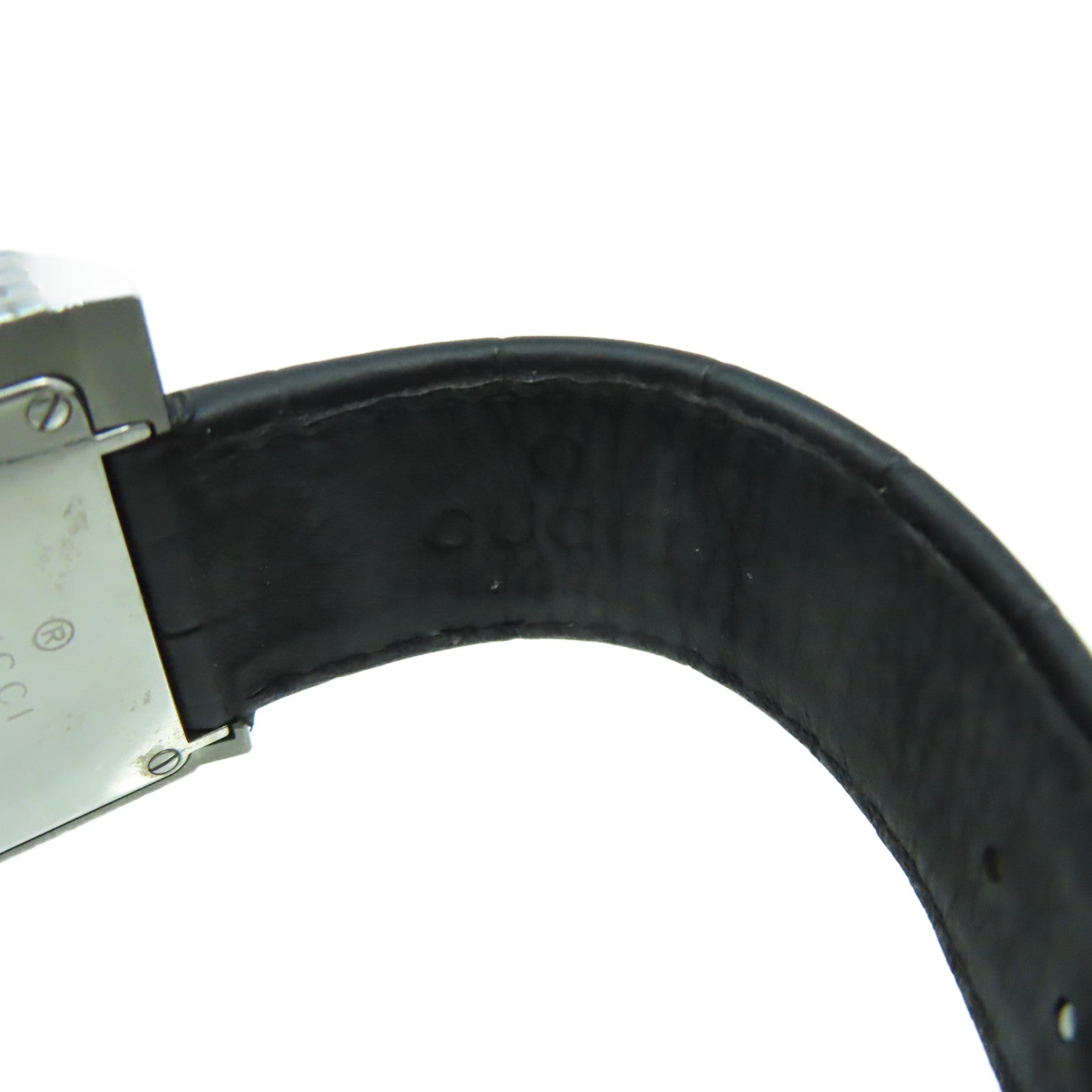 GUCCI 7100M Watch不鏽鋼/皮革帶石英機芯手錶黑色