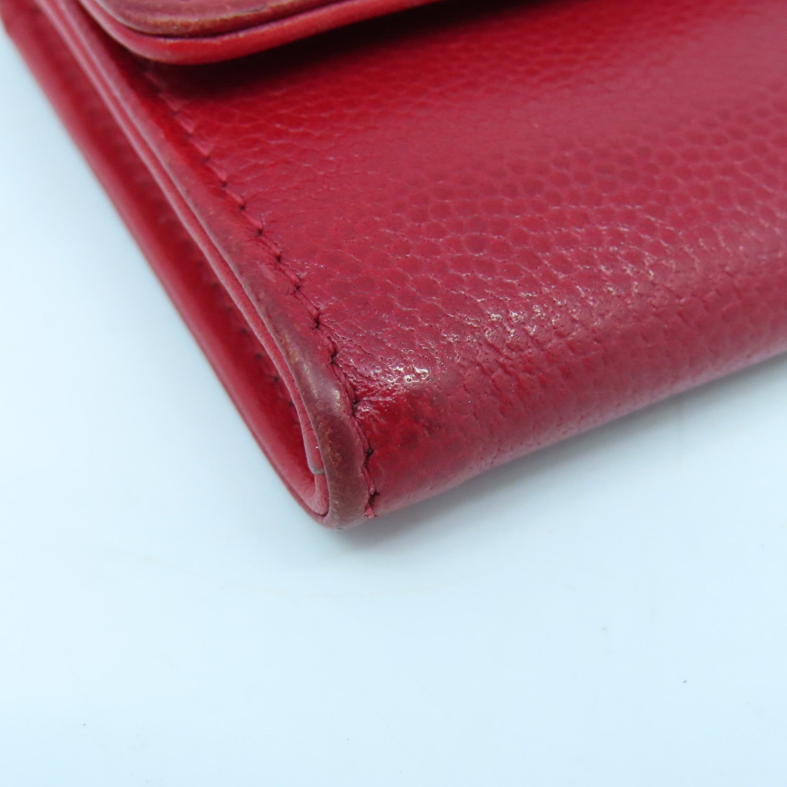 CHANEL 牛皮皮革Card Case银扣卡片套红色
