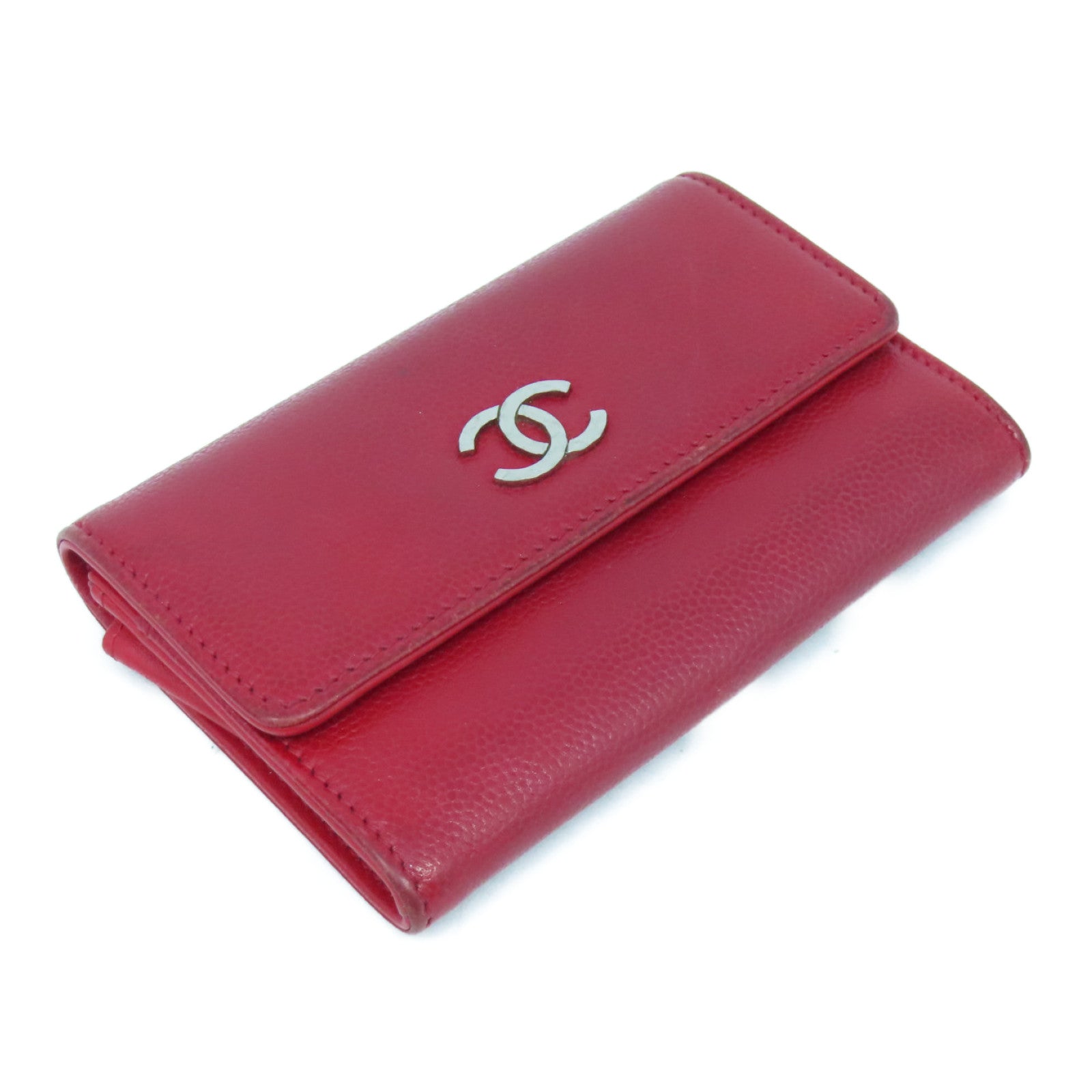 CHANEL 牛皮皮革Card Case银扣卡片套红色