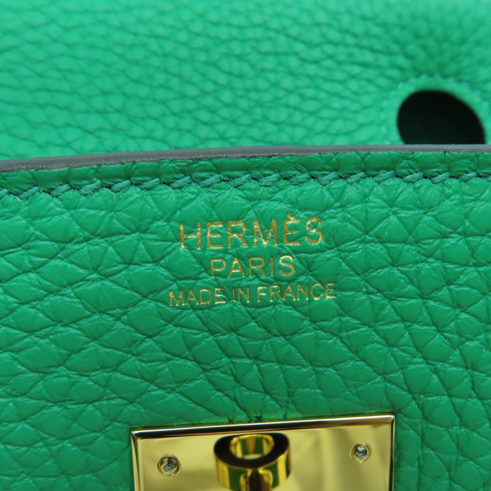 HERMES Clemence皮革Birkin 30 Hand Bag金扣手提包绿色6W