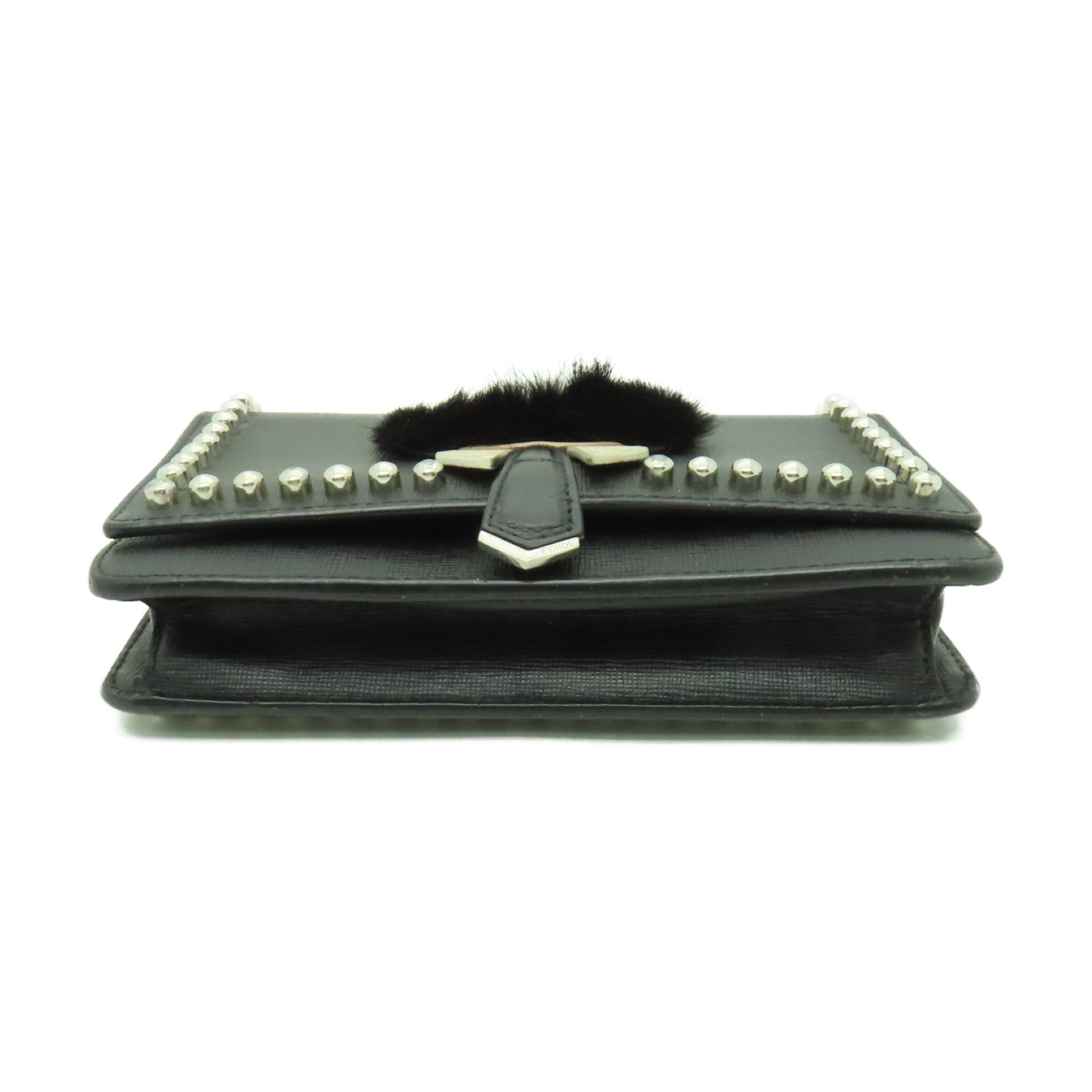 FENDI 牛皮皮革Karlito WOC銀扣鏈帶肩背袋黒色