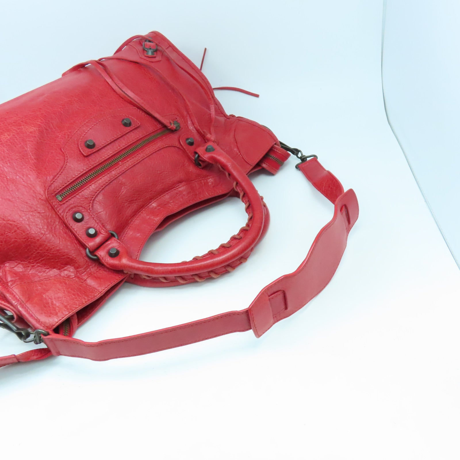 BALENCIAGA 牛皮皮革City手挽肩背兩用袋紅色
