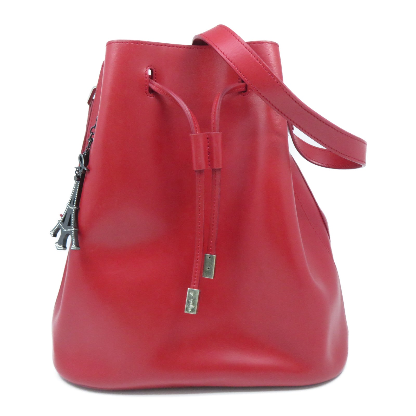 agnes b. 牛皮皮革Shoulder Bag銀扣肩背袋紅色