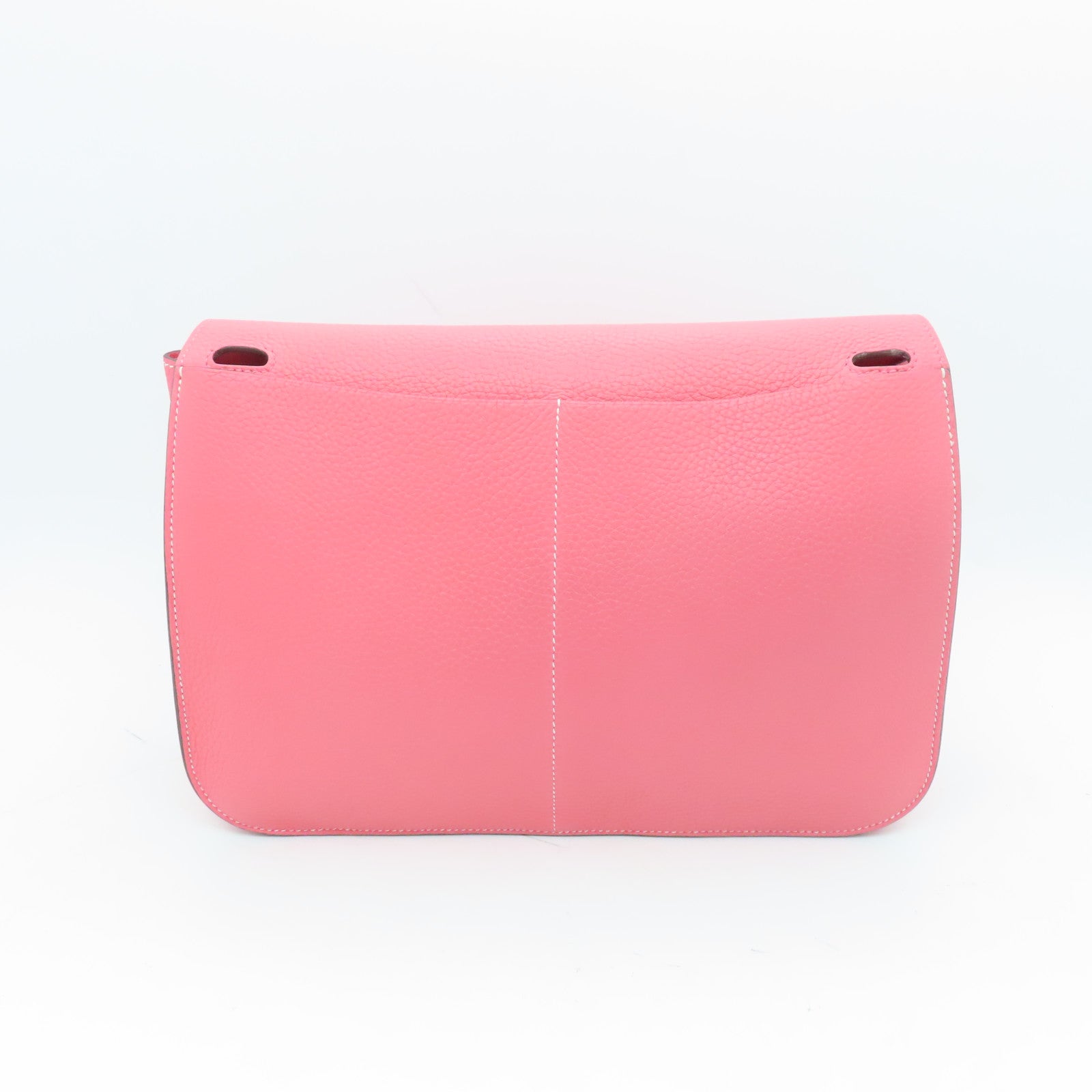 HERMES Clemence Leather Halzan 31 Silver Buckle Handle Shoulder Bag Rose Azalee Pink