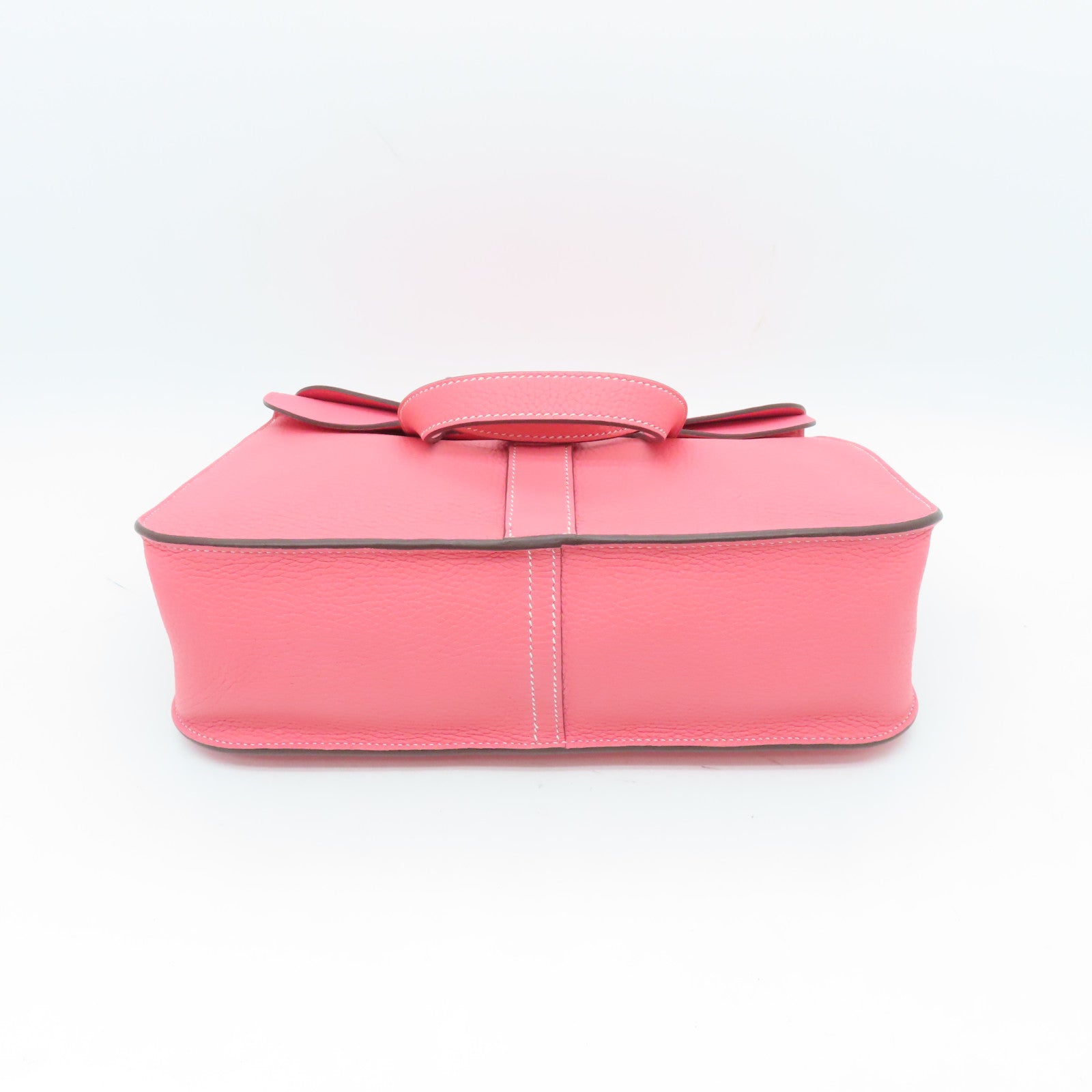 HERMES Clemence Leather Halzan 31 Silver Buckle Handle Shoulder Bag Rose Azalee Pink