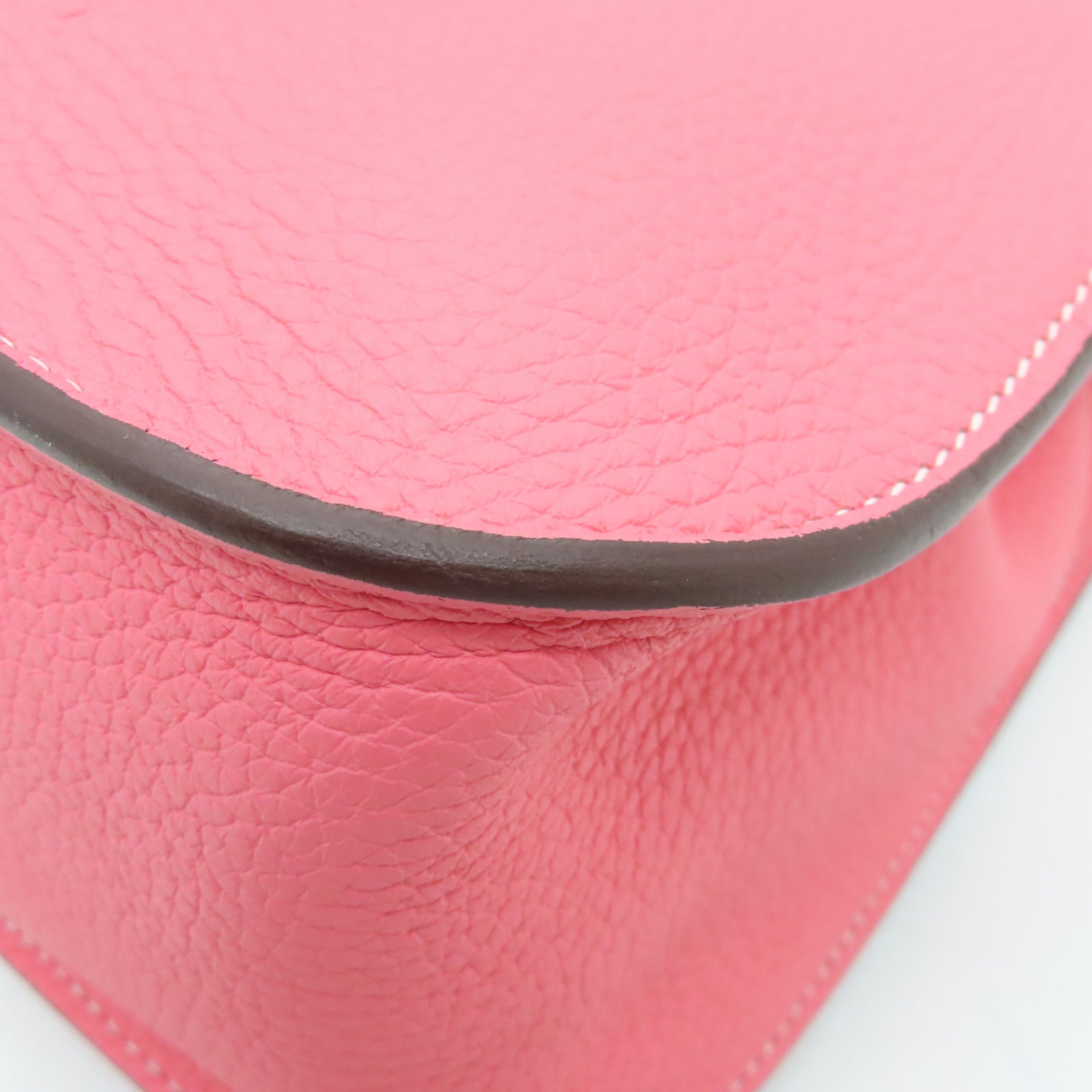 HERMES Clemence Leather Halzan 31 Silver Buckle Handle Shoulder Bag Rose Azalee Pink
