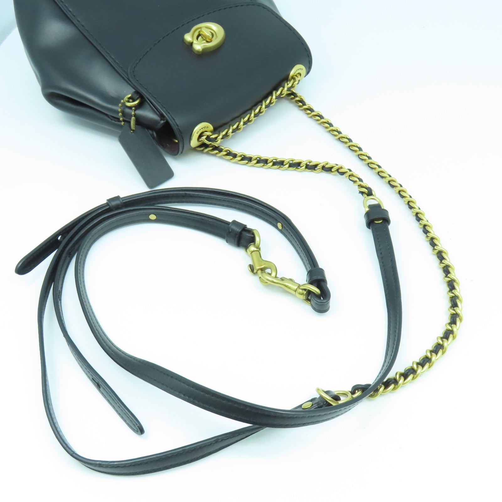 COACH 牛皮皮革Backpack金扣鏈帶肩背袋黑色