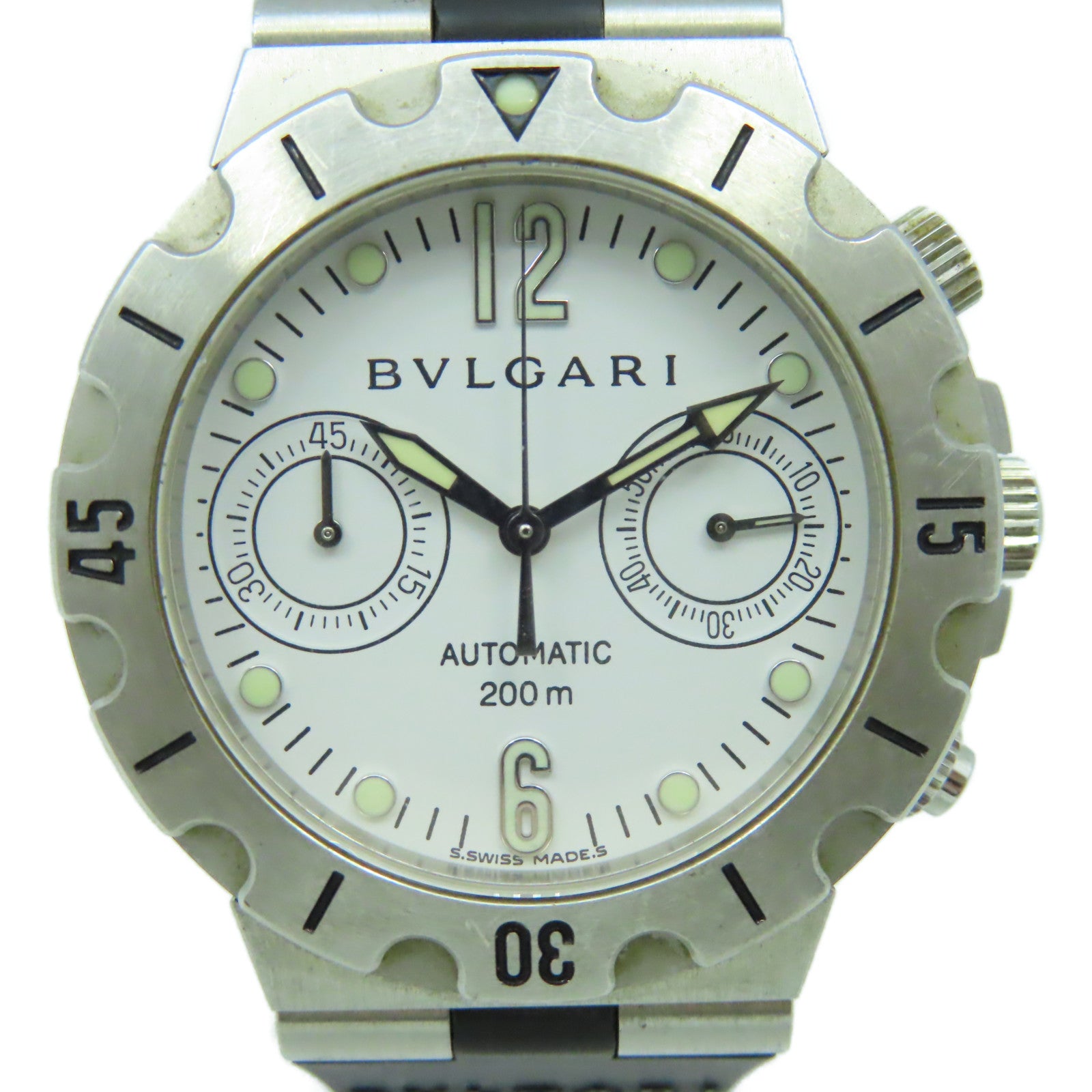 BVLGARI Diagono Fabrique En Suisse Watch不鏽鋼/橡膠帶自動機芯手錶白色/黑色