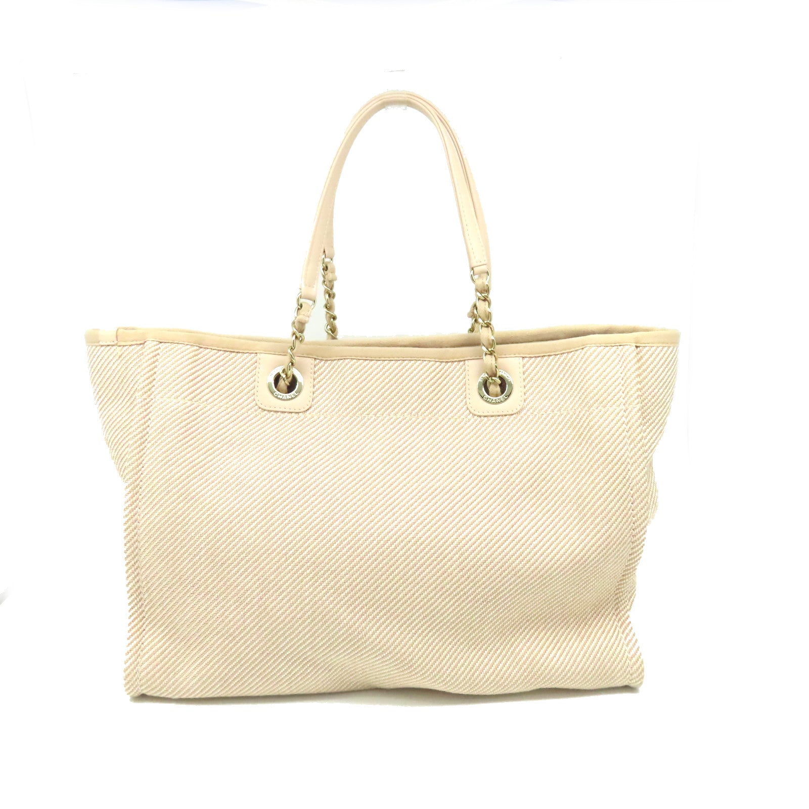 CHANEL 【激減優惠】帆布Deauville Tote Bag金扣鏈帶肩背袋粉紅色