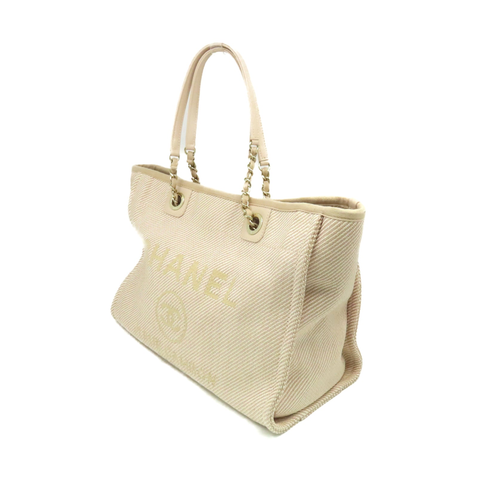 CHANEL 【激減優惠】帆布Deauville Tote Bag金扣鏈帶肩背袋粉紅色