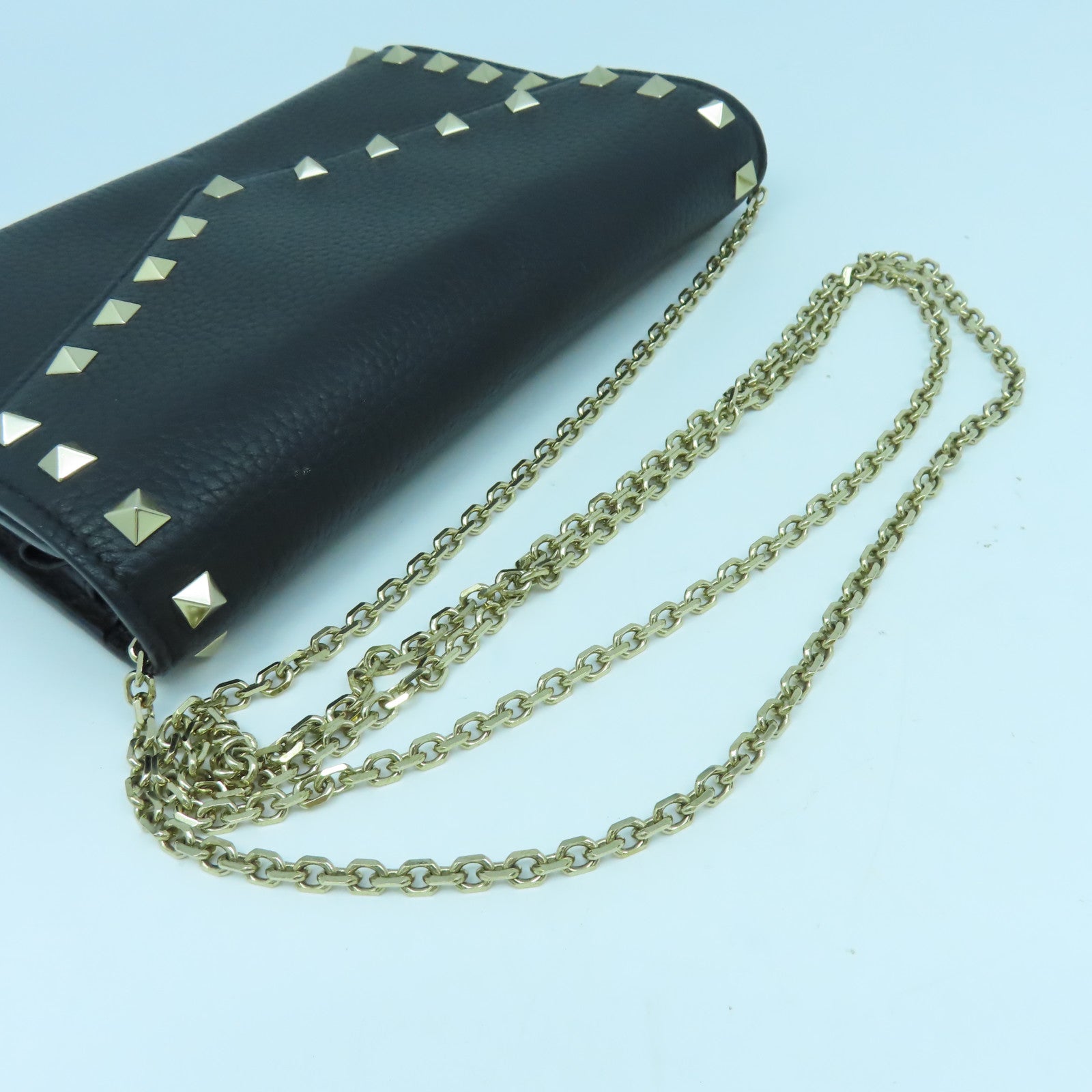 Valentino 牛皮皮革Chain Shoulder金扣鏈帶肩背袋黑色
