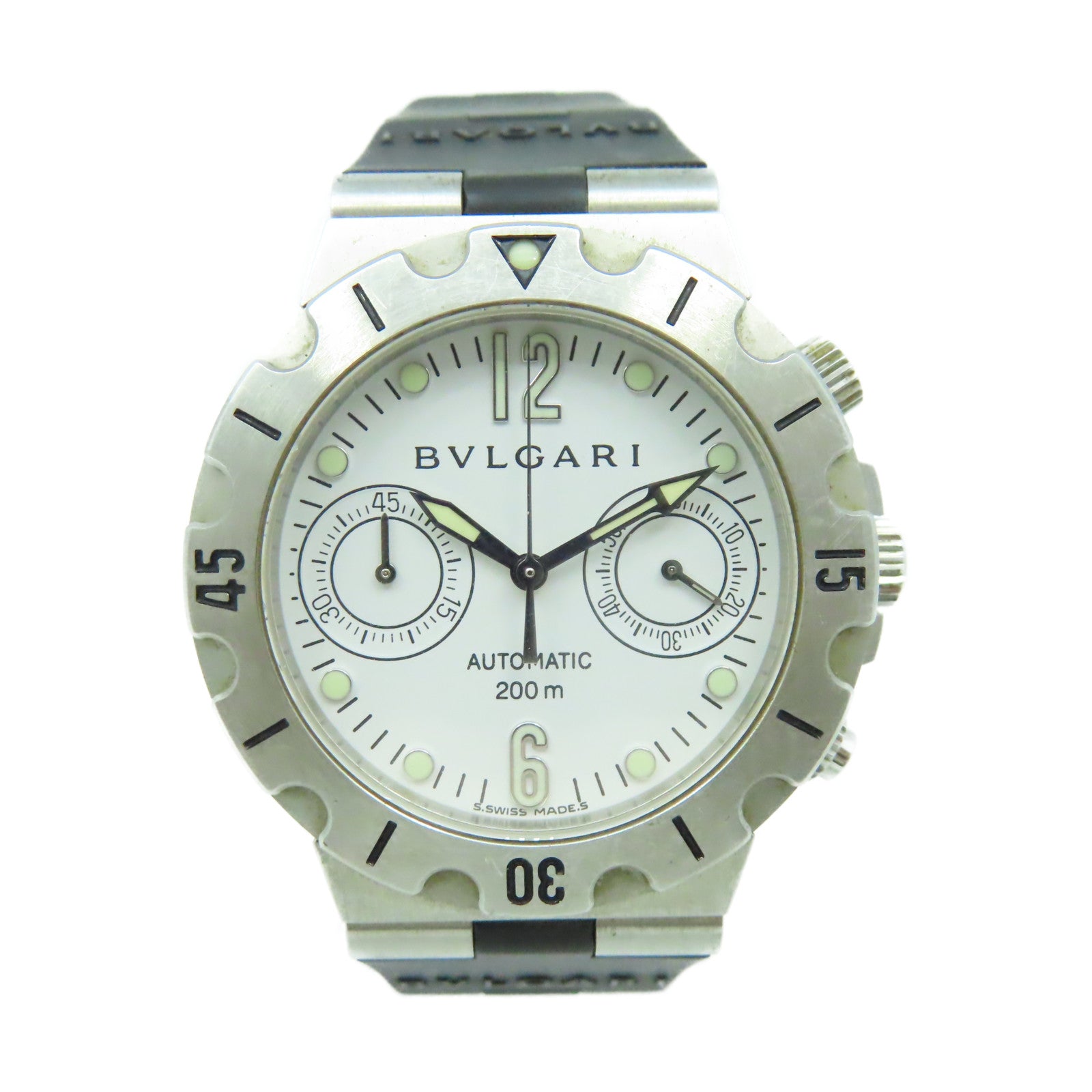 BVLGARI Diagono Fabrique En Suisse Watch不鏽鋼/橡膠帶自動機芯手錶白色/黑色