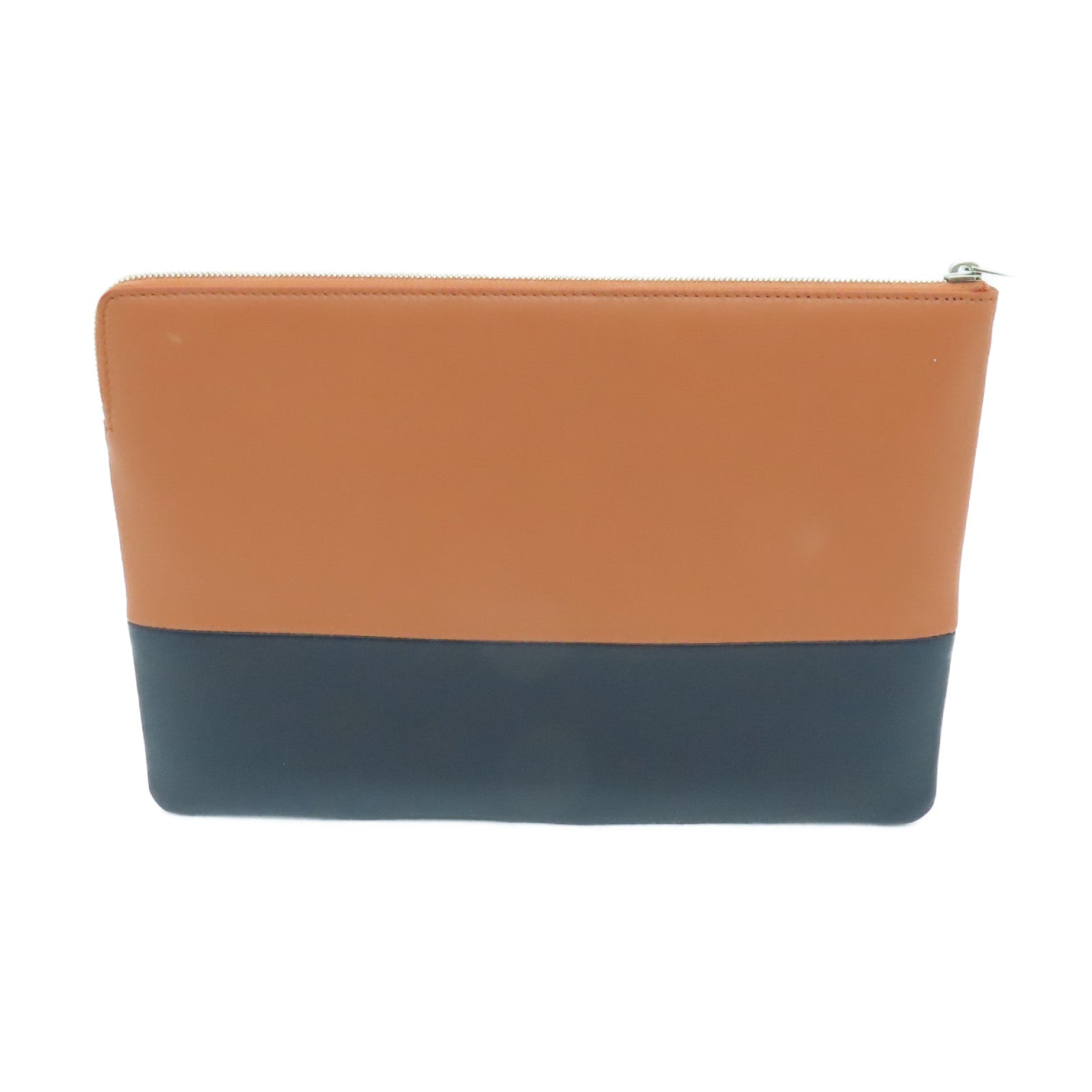 CELINE 【激減優惠】皮革Clutch Bag銀扣手拿包啡色/黑色