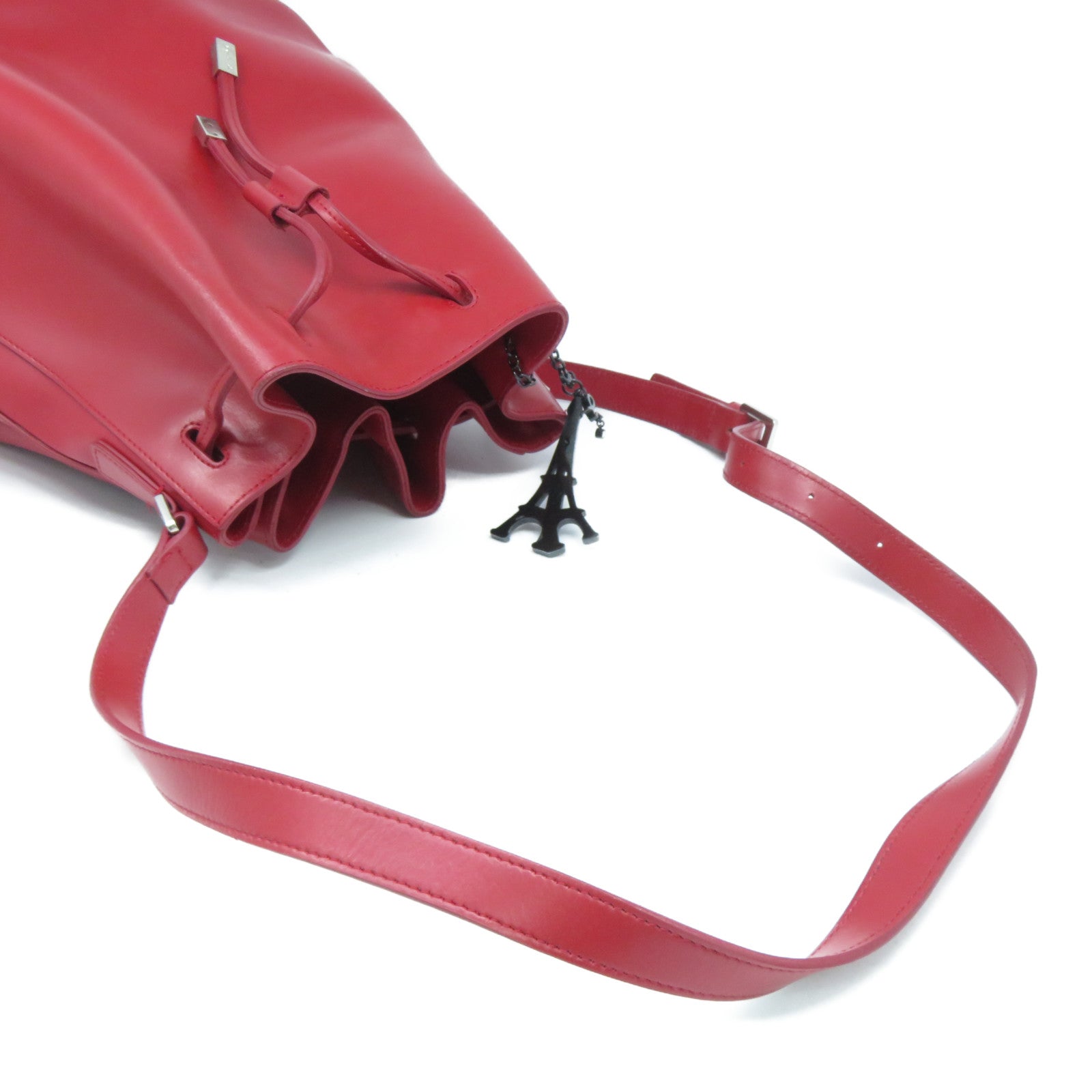 agnes b. 牛皮皮革Shoulder Bag銀扣肩背袋紅色