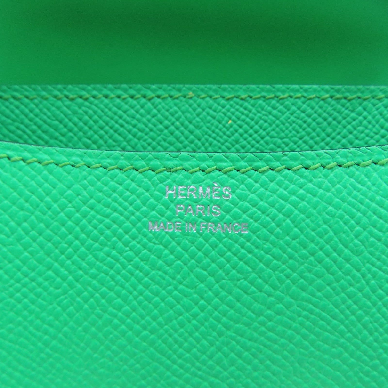 HERMES 【激減優惠】Epsom皮革Mini Constance Miroir銀扣手挽肩背兩用袋綠色