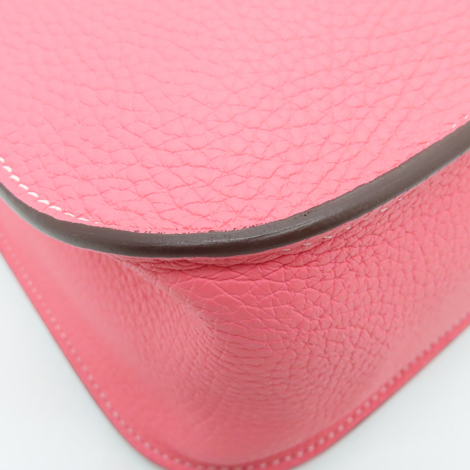 HERMES Clemence Leather Halzan 31 Silver Buckle Handle Shoulder Bag Rose Azalee Pink