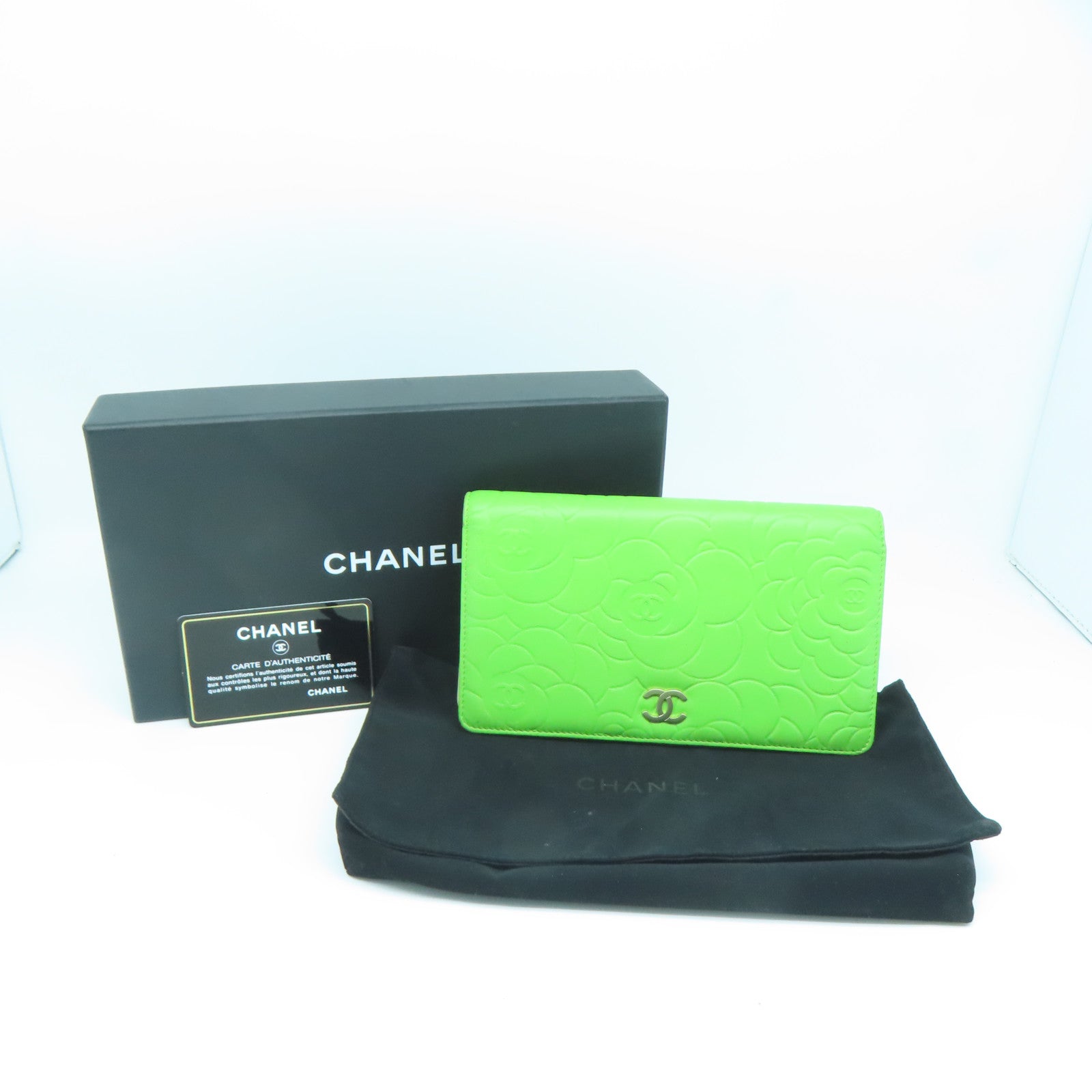 CHANEL 羊皮皮革Wallet金扣长钱包绿色