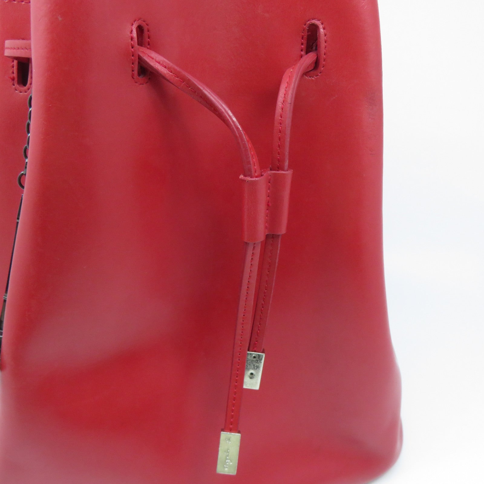 agnes b. 牛皮皮革Shoulder Bag銀扣肩背袋紅色