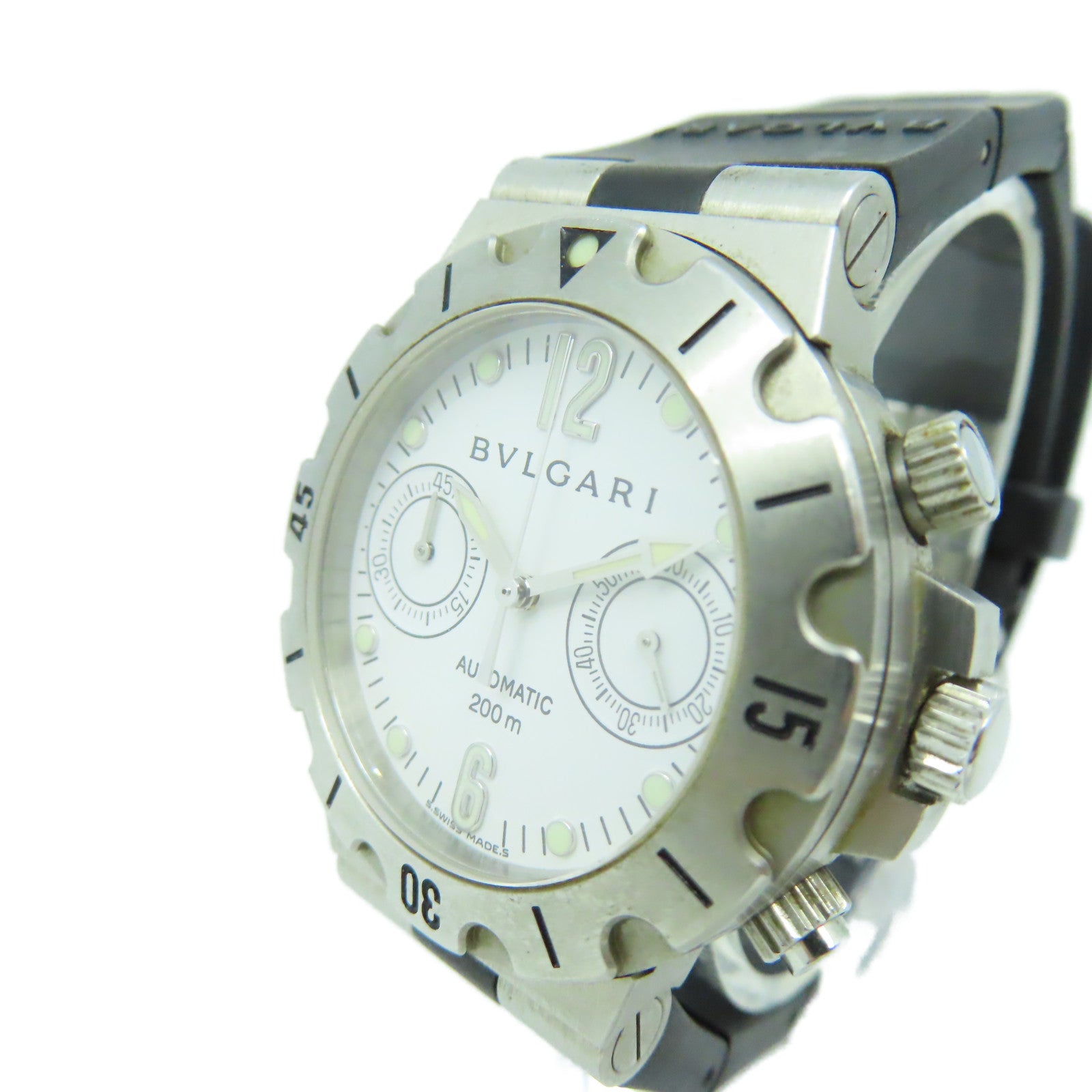 BVLGARI Diagono Fabrique En Suisse Watch不鏽鋼/橡膠帶自動機芯手錶白色/黑色