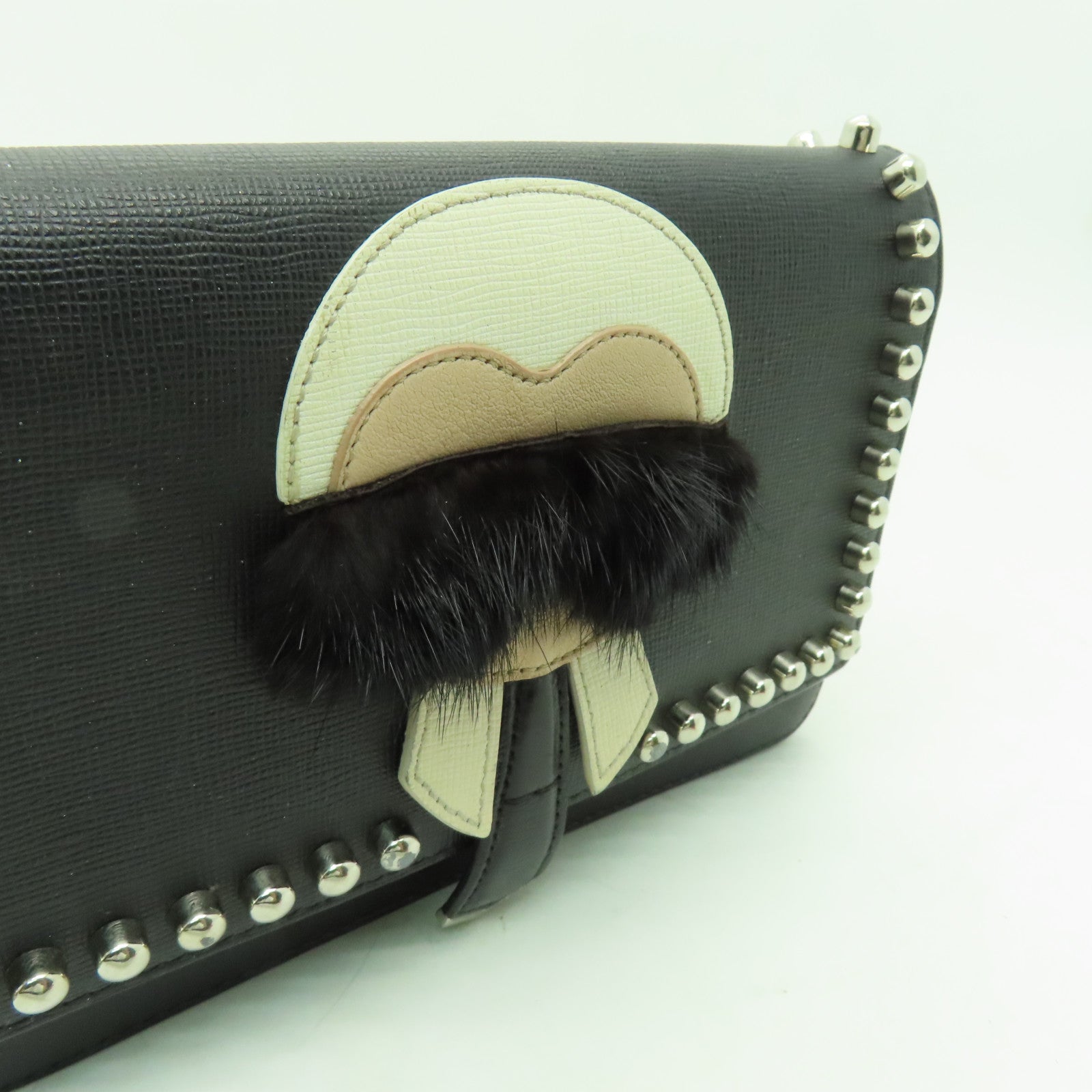 FENDI 牛皮皮革Karlito WOC銀扣鏈帶肩背袋黒色