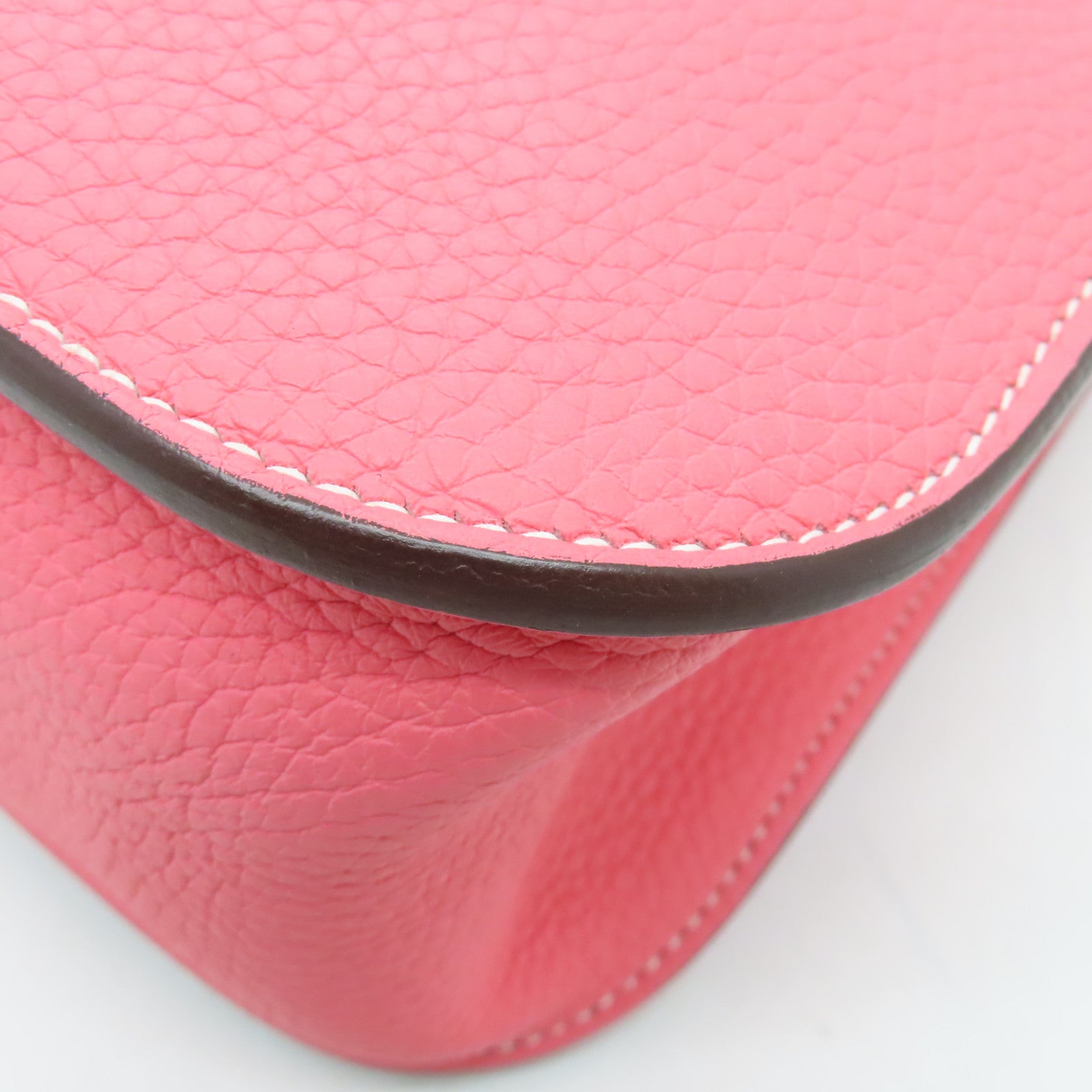 HERMES Clemence Leather Halzan 31 Silver Buckle Handle Shoulder Bag Rose Azalee Pink