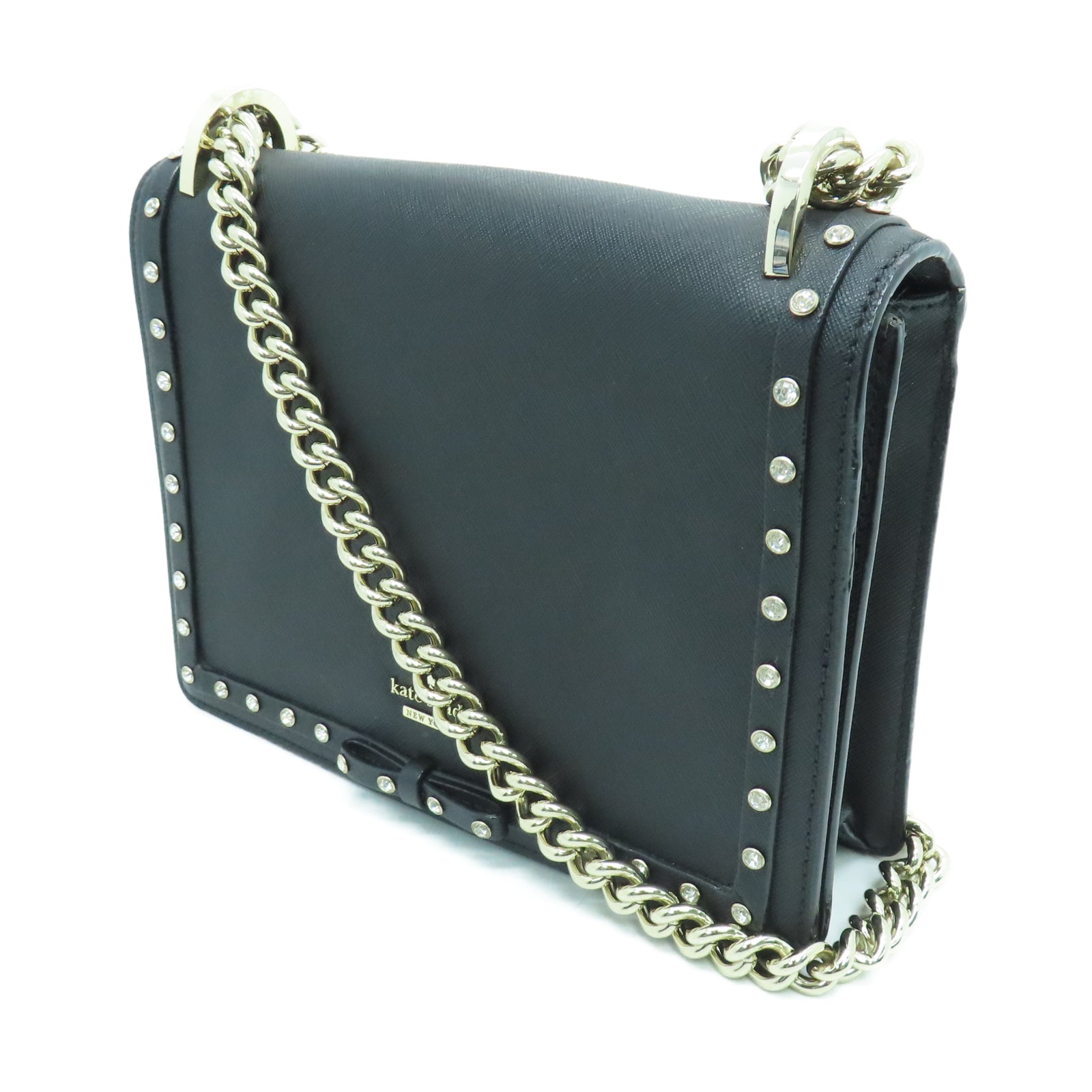 Kate Spade 塗層帆布Shoulder Bag金扣鏈帶肩背袋黑色