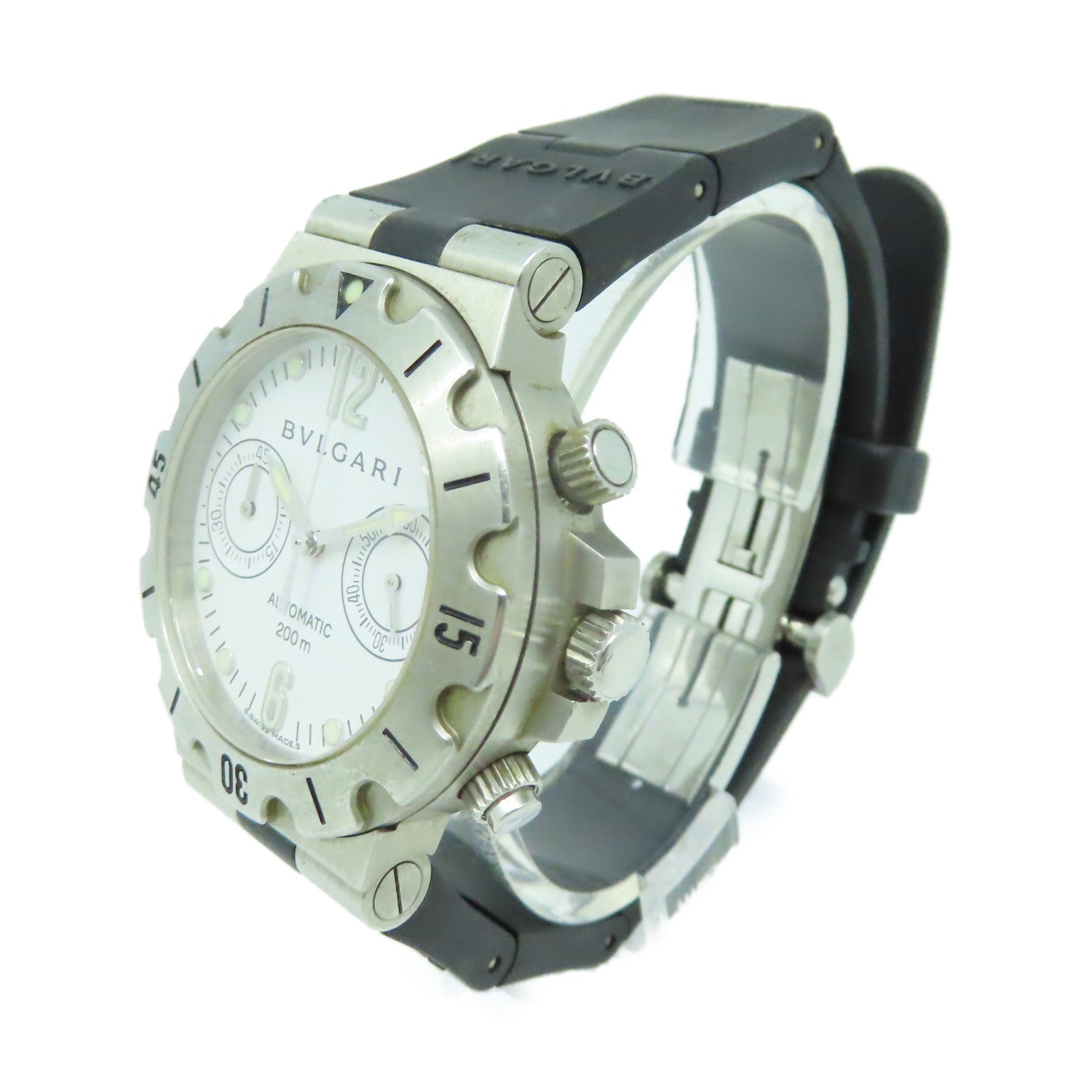 BVLGARI Diagono Fabrique En Suisse Watch不鏽鋼/橡膠帶自動機芯手錶白色/黑色
