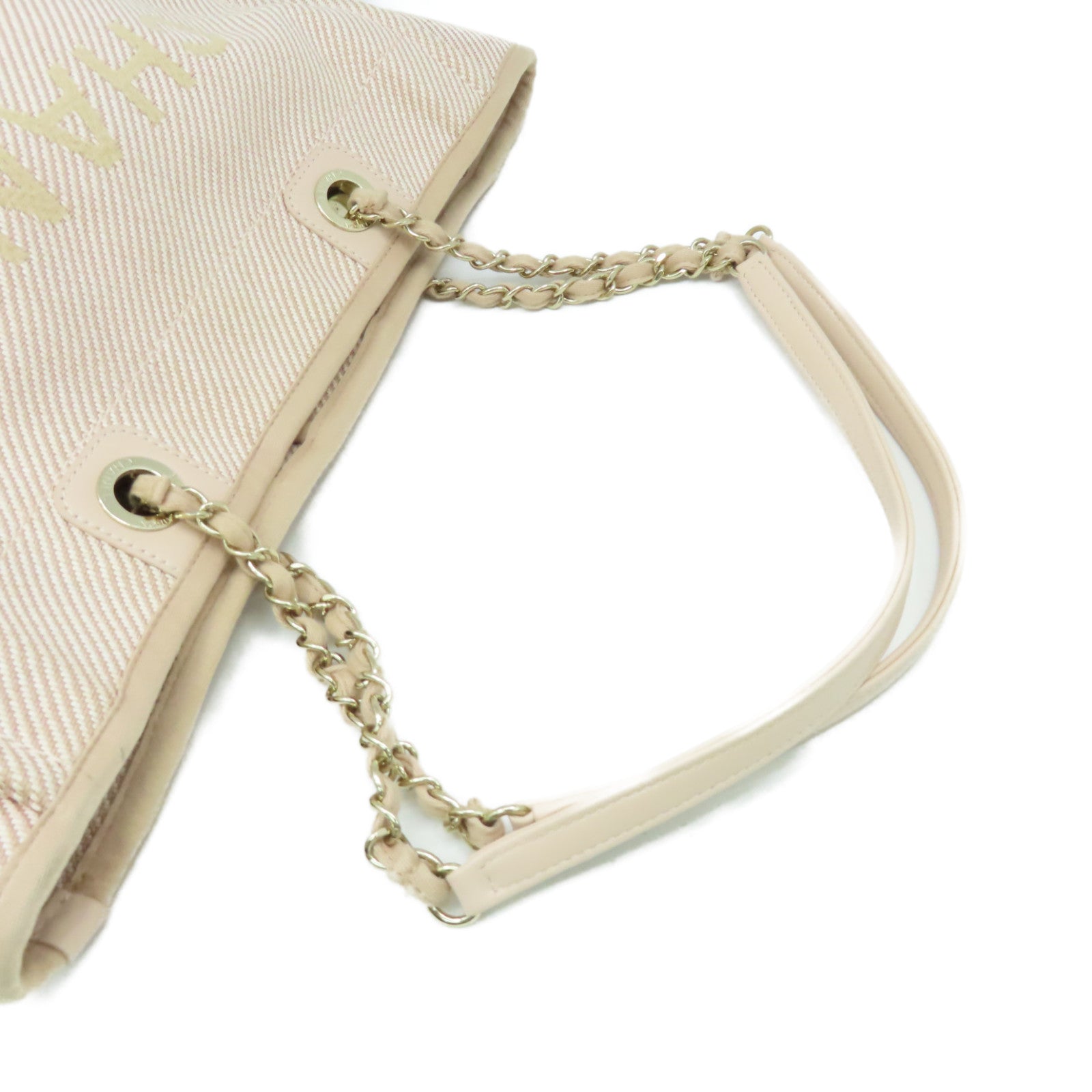 CHANEL 【激減優惠】帆布Deauville Tote Bag金扣鏈帶肩背袋粉紅色