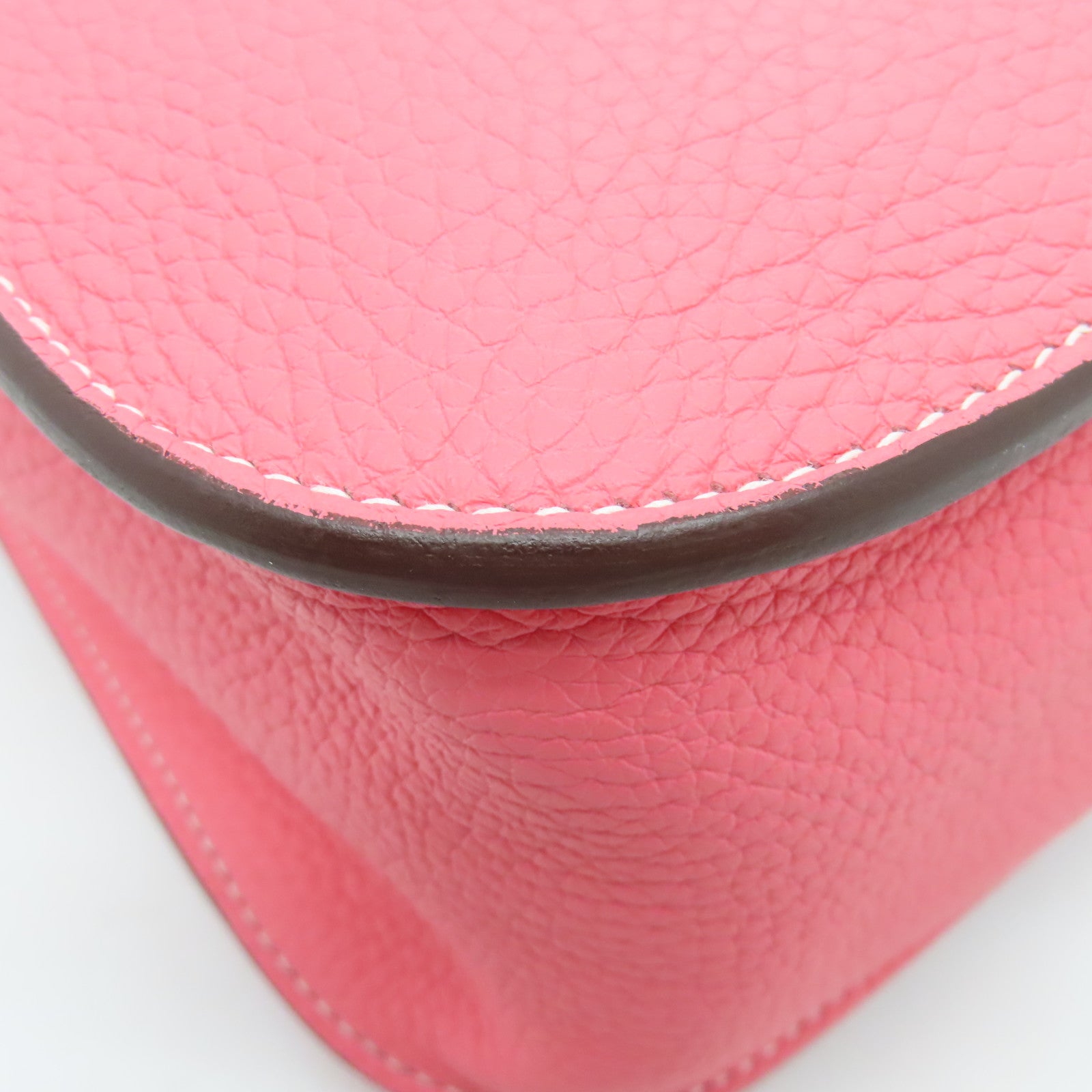 HERMES Clemence Leather Halzan 31 Silver Buckle Handle Shoulder Bag Rose Azalee Pink